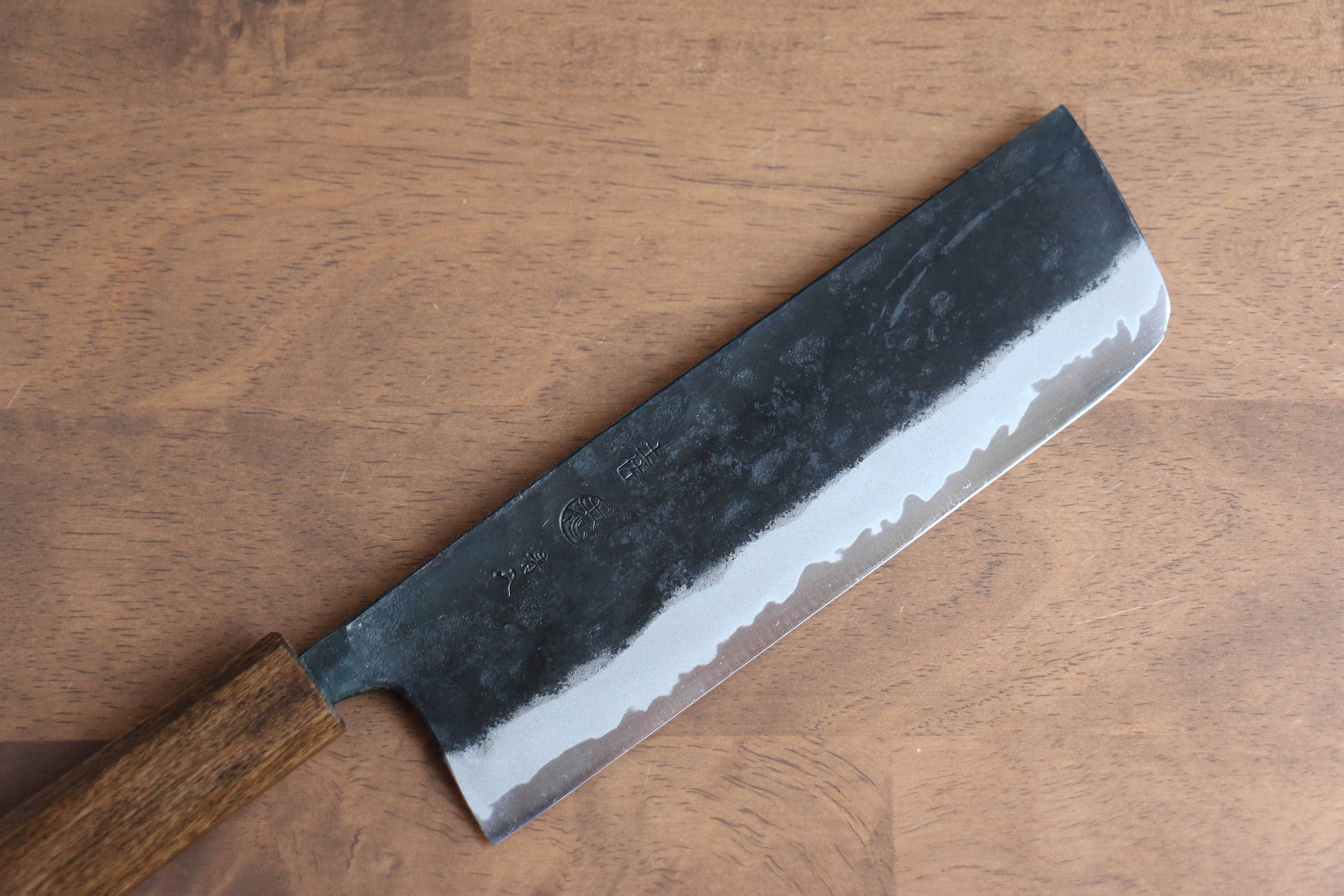 Premium Kyohei Shindo Blue Steel Nakiri Knife 165mm - Black Finish, Live Oak Lacquered Handle - Japanese Kitchen Knife for Professional Chefs & Home Cooking, Perfect for Slicing Vegetables & Herbs