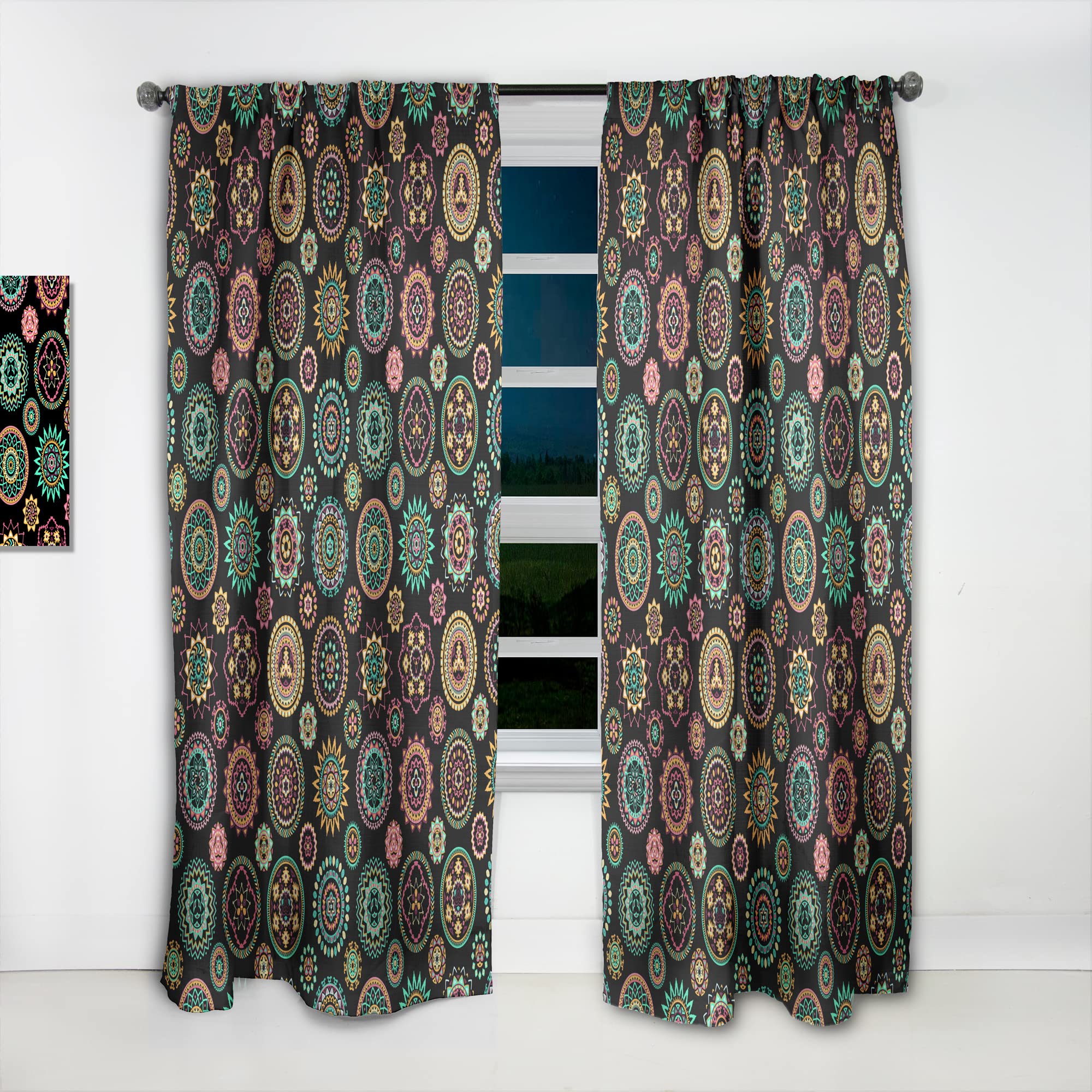 DesignQ Geometric Round Ethnic Pattern Blackout Curtains - Thermal Insulated Single Panel (52x95 inches) for Bedroom & Living Room - Modern Home Decor, Noise Reducing & Light Blocking Window Treatments