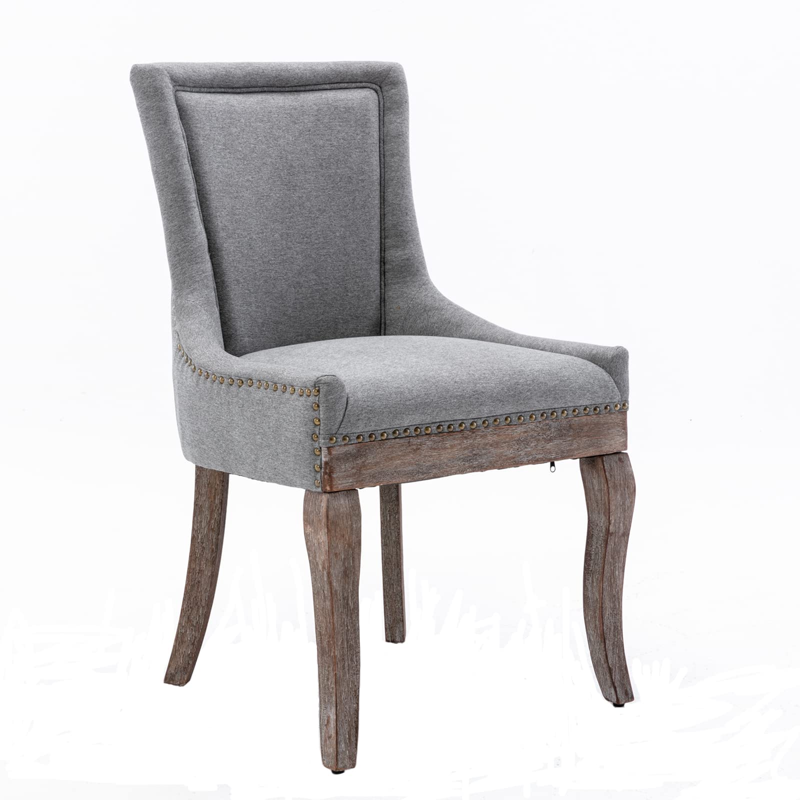 GNIXUU Set of 2 Solid Wood Fabric Upholstered Dining Chairs - Soft Comfortable Thick Padded Kitchen & Room Chairs - Industrial Rustic Wingback Accent Chairs with Nailhead Trim (Grey) - Perfect for Dining Room, Kitchen, Breakfast Nook & Home Decor