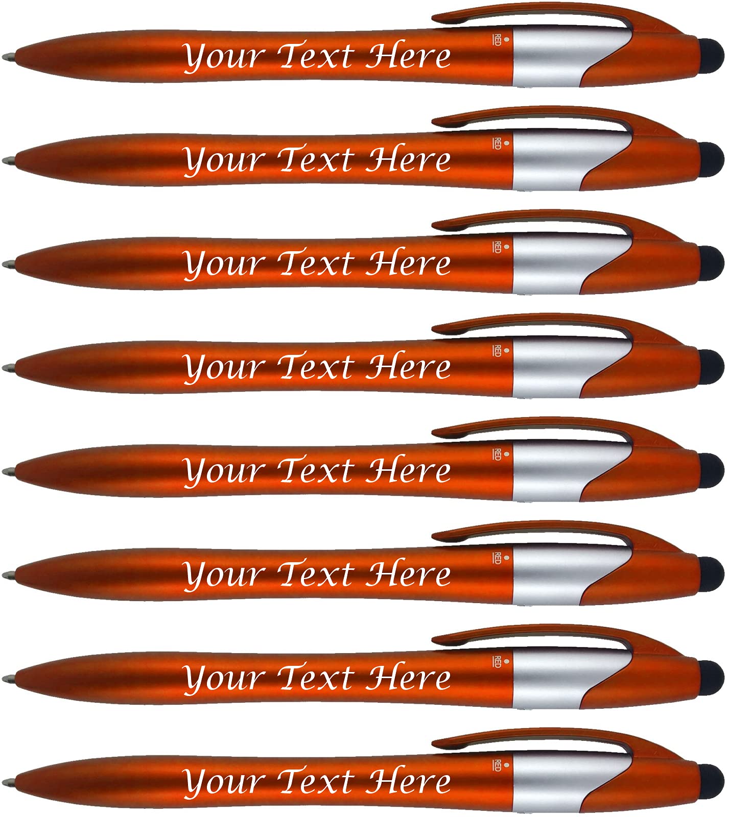 Custom Logo Ballpoint Pens - Pack of 400 (Black, Blue, Red Ink + Stylus) - Bulk Promotional Pens for Business Marketing, Trade Shows, Corporate Gifts & Events - Orange Touchscreen Stylus Pens for Office, School & Digital Devices