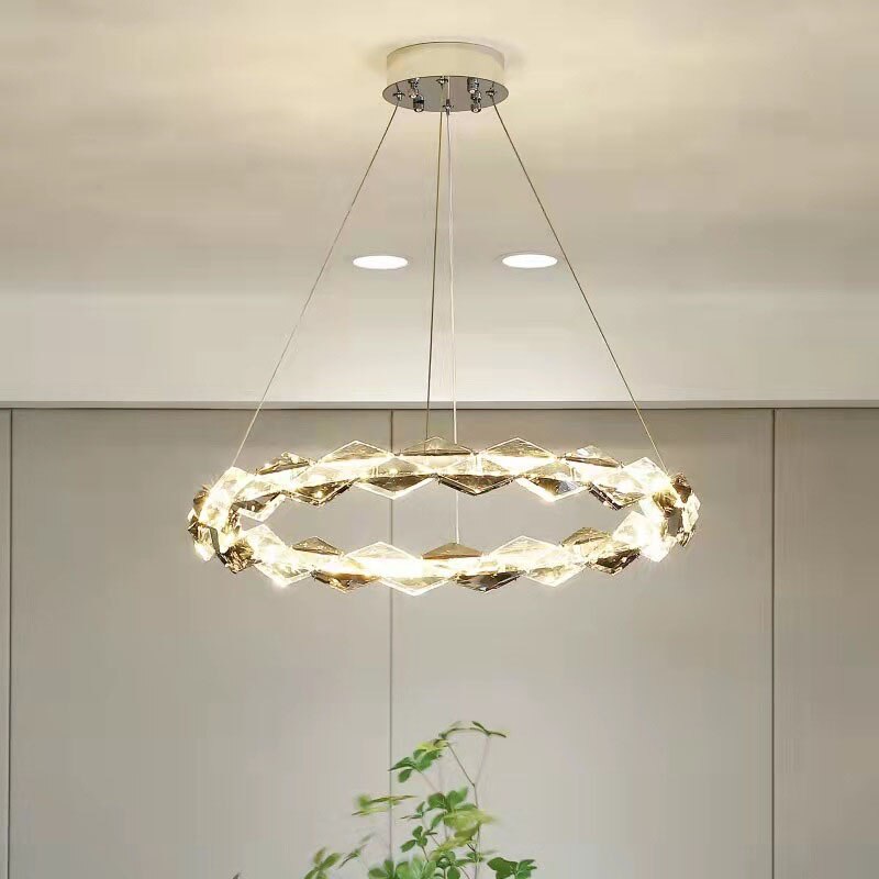 Elegant Crystal Ring Chandelier Lighting Fixture - Modern Ceiling Light for Dining Room, Bedroom & Living Room Decor | Energy Efficient LED Pendant Light for Home & Office Spaces