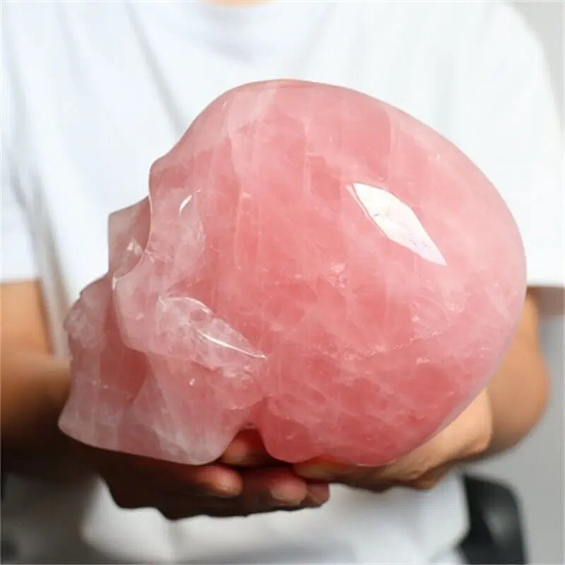 Natural Rose Quartz Hand Carved Skull - Pink Crystal Gemstone for Reiki Healing, Meditation & Spiritual Decor | Unique Gift for Yoga Practitioners & Energy Workers
