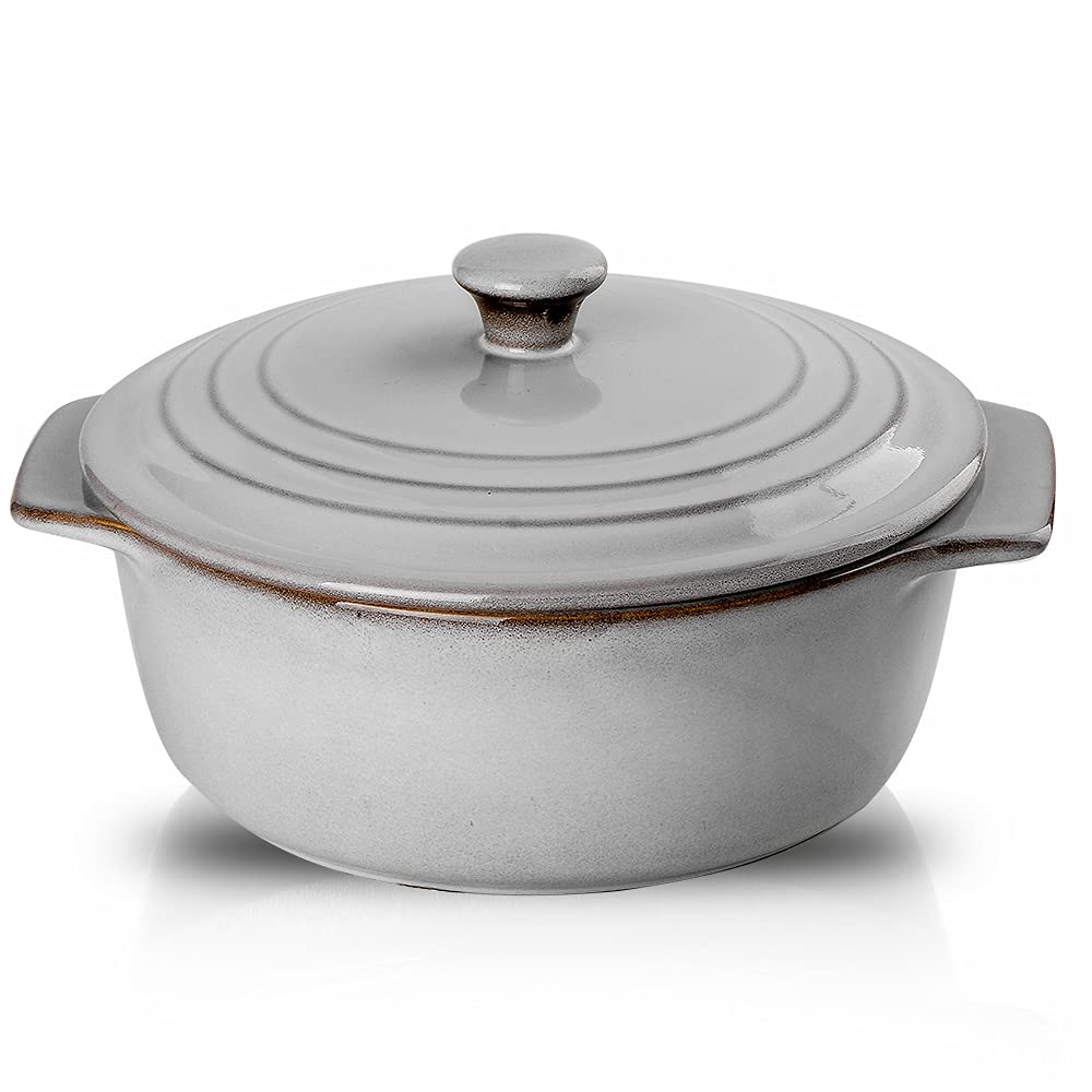 KOOV 2 Quart Ceramic Casserole Dish with Lid - Oven Safe 9 Inch Round Baking Dish Set, Reactive Glaze Deep Casserole Cookware for Lasagna, Casseroles & Dinner Serving | Perfect for Family Meals, Potlucks & Holiday Cooking