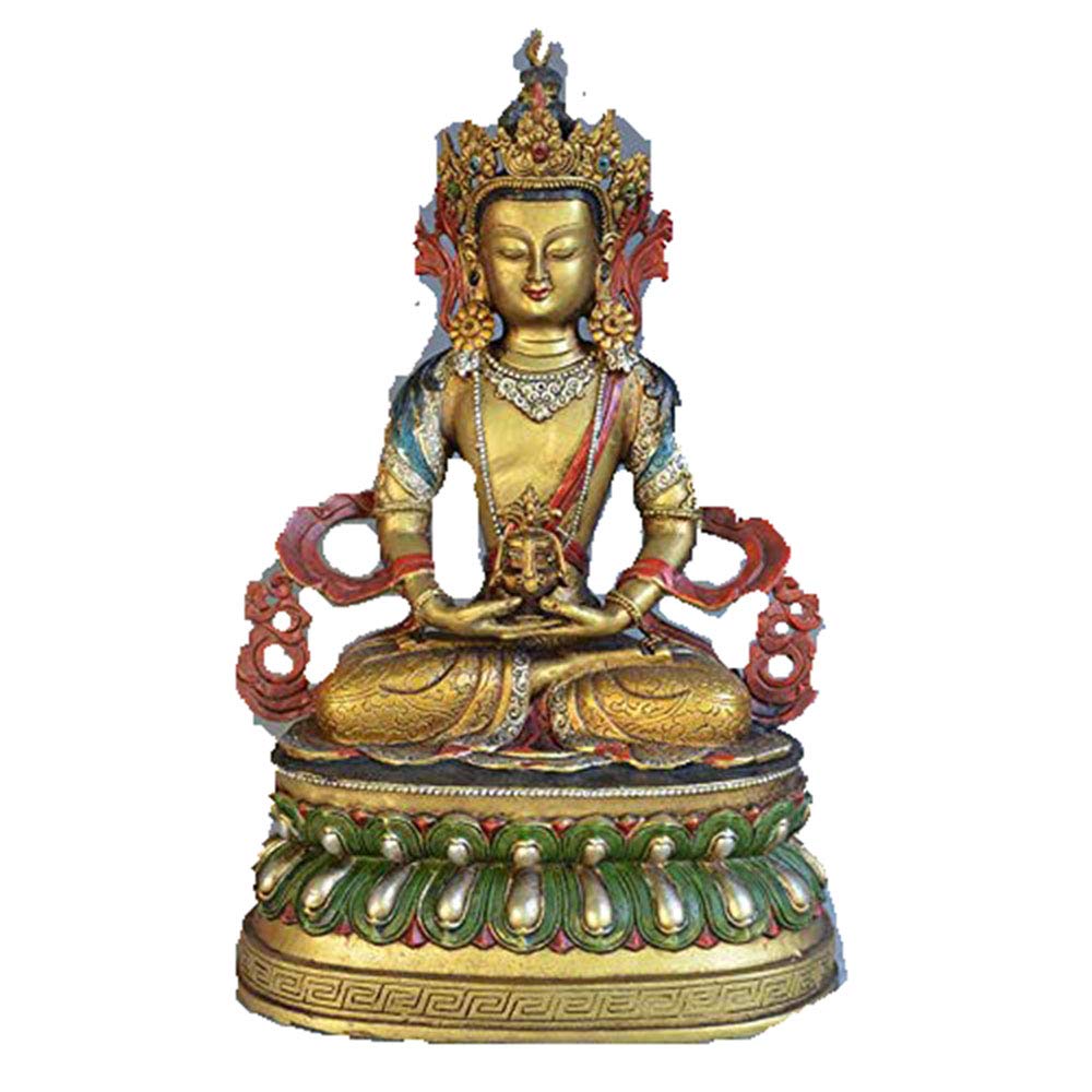 Longevity Buddha Statue - Handcrafted Brass Tibetan Buddhism Decor for Home Altar, Meditation Room & Spiritual Gifts | Feng Shui & Zen Decorations