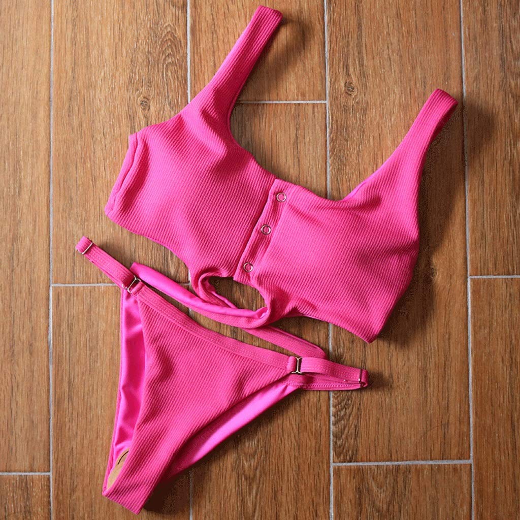 Sexy Push Up Padded Bikini Set - Women's 2 Piece Bandage Swimwear for Beach & Pool - One Piece Swimsuit with Removable Pads - Perfect for Vacation, Swimming & Sunbathing (Pink, Small/Large)
