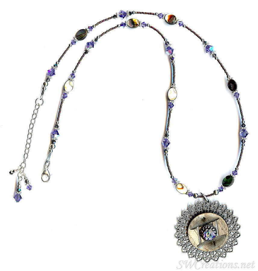 Regal Tanzanite Abalone Shell Vintage Button Necklace - Elegant Handmade Jewelry for Women, Perfect for Weddings, Parties & Special Occasions