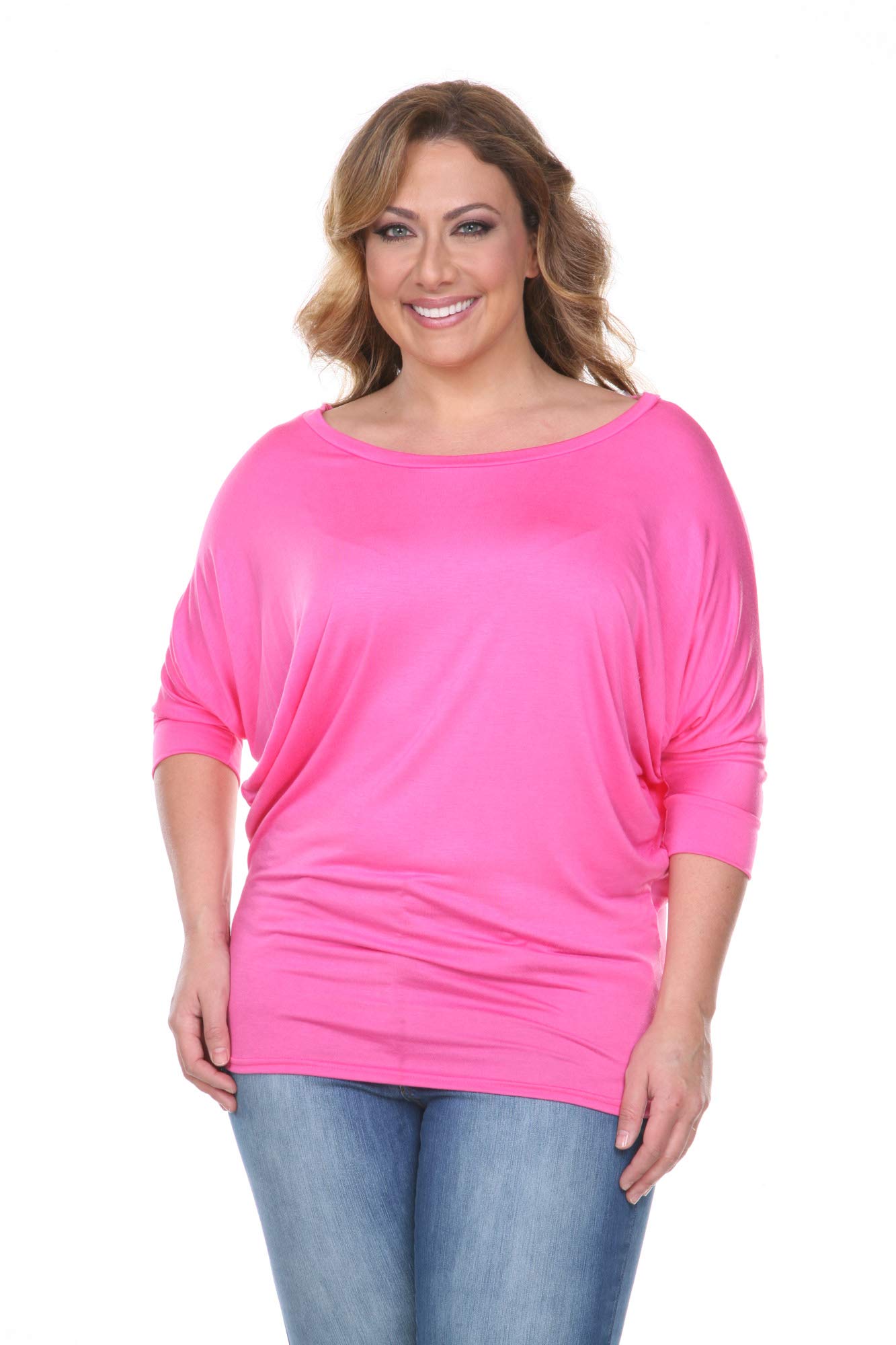 White Mark PS124 Plus Size Bat Sleeve Tunic Top for Women - Flowy Loose Fit Blouse for Casual Wear, Work & Special Occasions