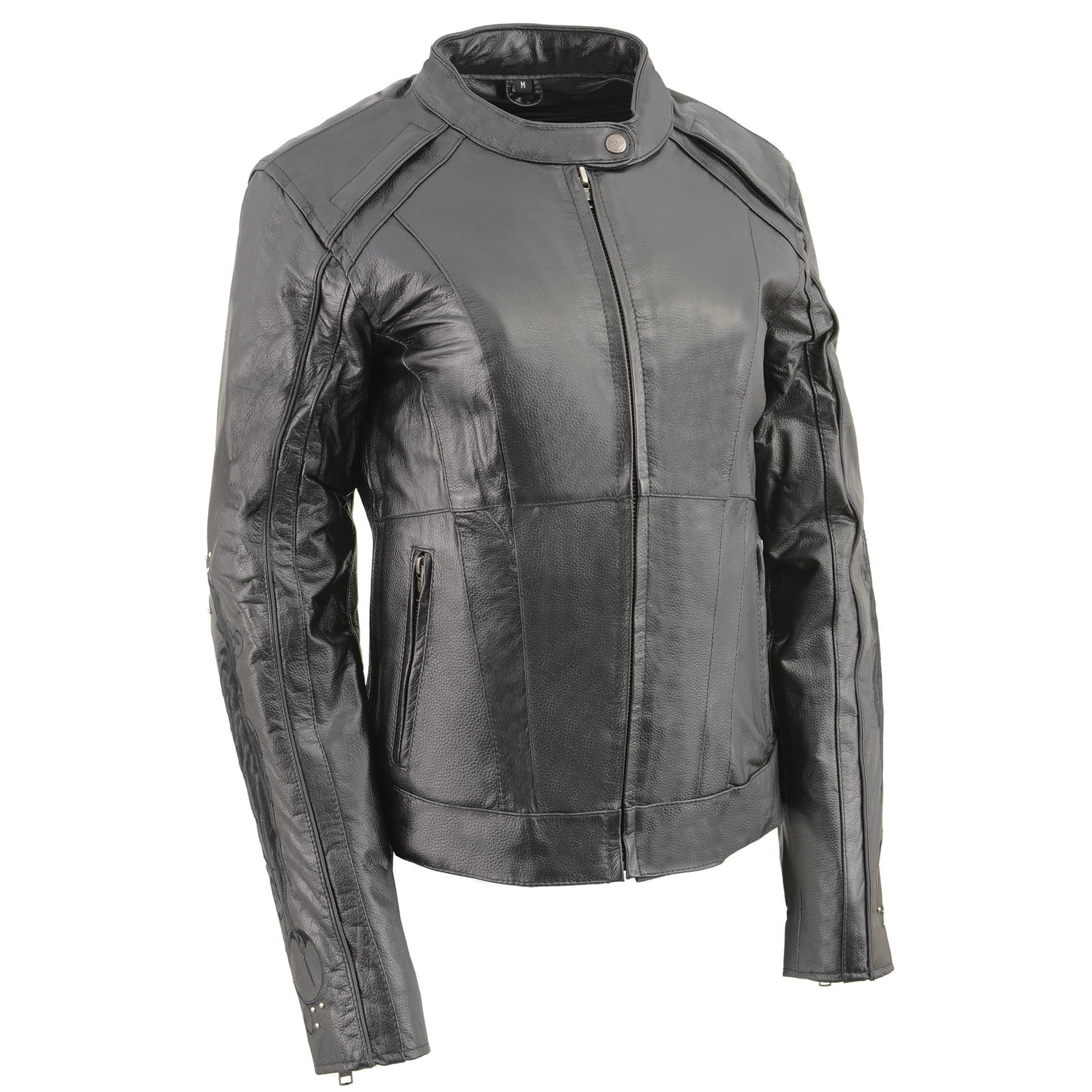 Milwaukee Leather Women's Black Embroidered Wing & Stud Design Scooter Jacket ML1952 - Stylish Motorcycle Riding & Casual Wear for Women