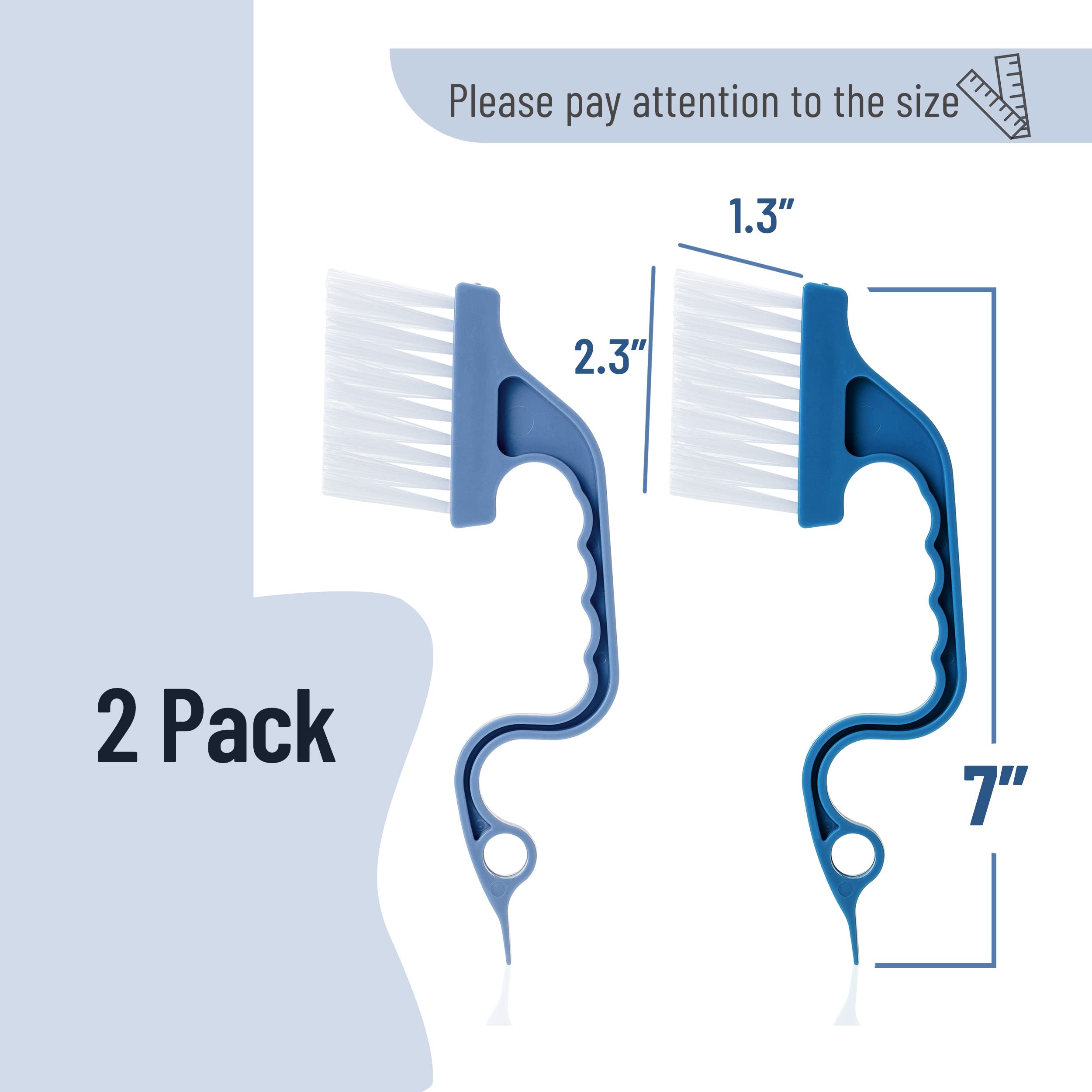 **2-Pack Slick Window Track Cleaning Brush with Ergonomic Blue Handle & Built-in Scraper - Multi-Purpose Cleaning Tool for Windows, Sliding Doors, and Home Maintenance**    *(Perfect for Deep Cleaning Window Tracks, Sliding Door Grooves, and Hard-to-Reach Areas at Home or Office)*