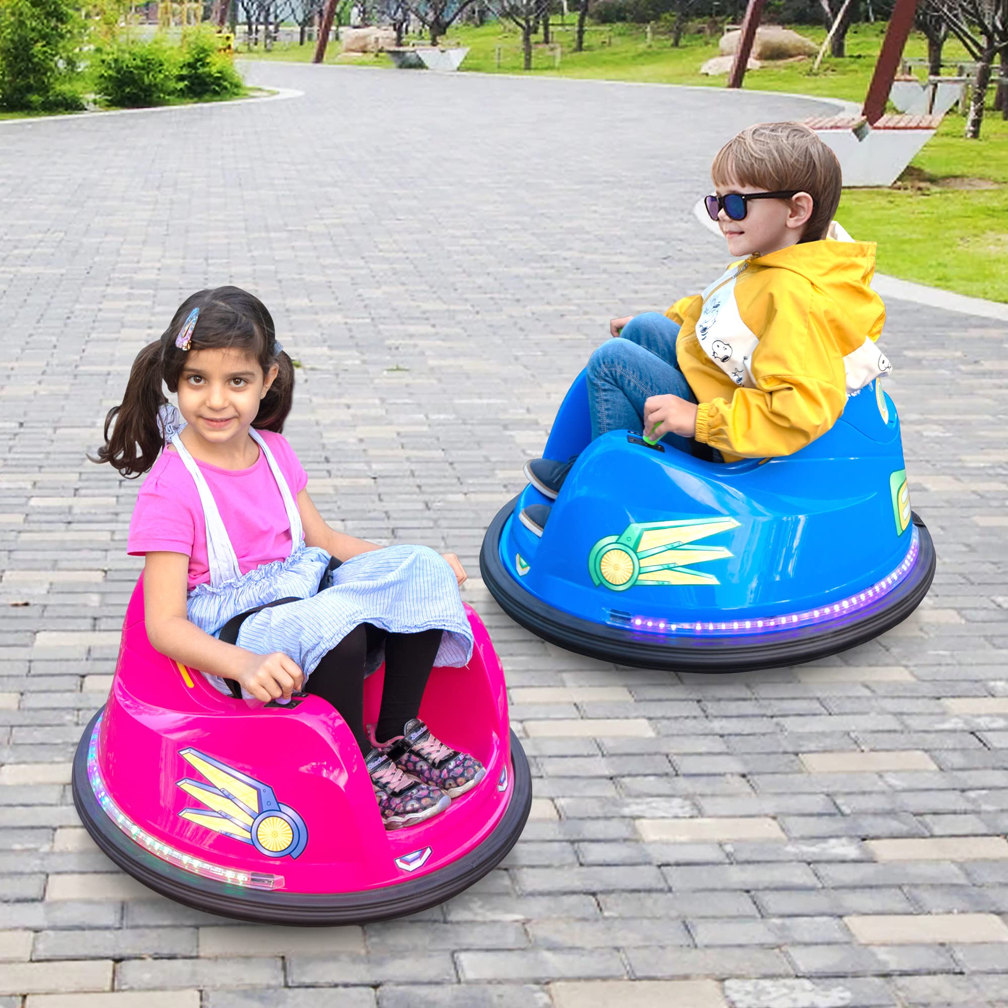 TOBBI 12V Kids Electric Bumper Car with Remote Control, 360° Spin, LED Lights & Music - Twin Motor Ride On Toy for Boys & Girls Ages 3-8 (Light Blue & Green) - Perfect for Indoor & Outdoor Play, Birthday Gifts & Family Fun