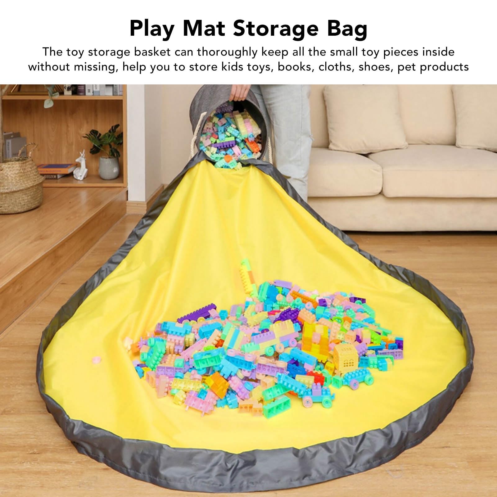 Durable Toy Storage Bag - Organizer for Blocks & Play Mat (Grey) | Kids Room & Travel