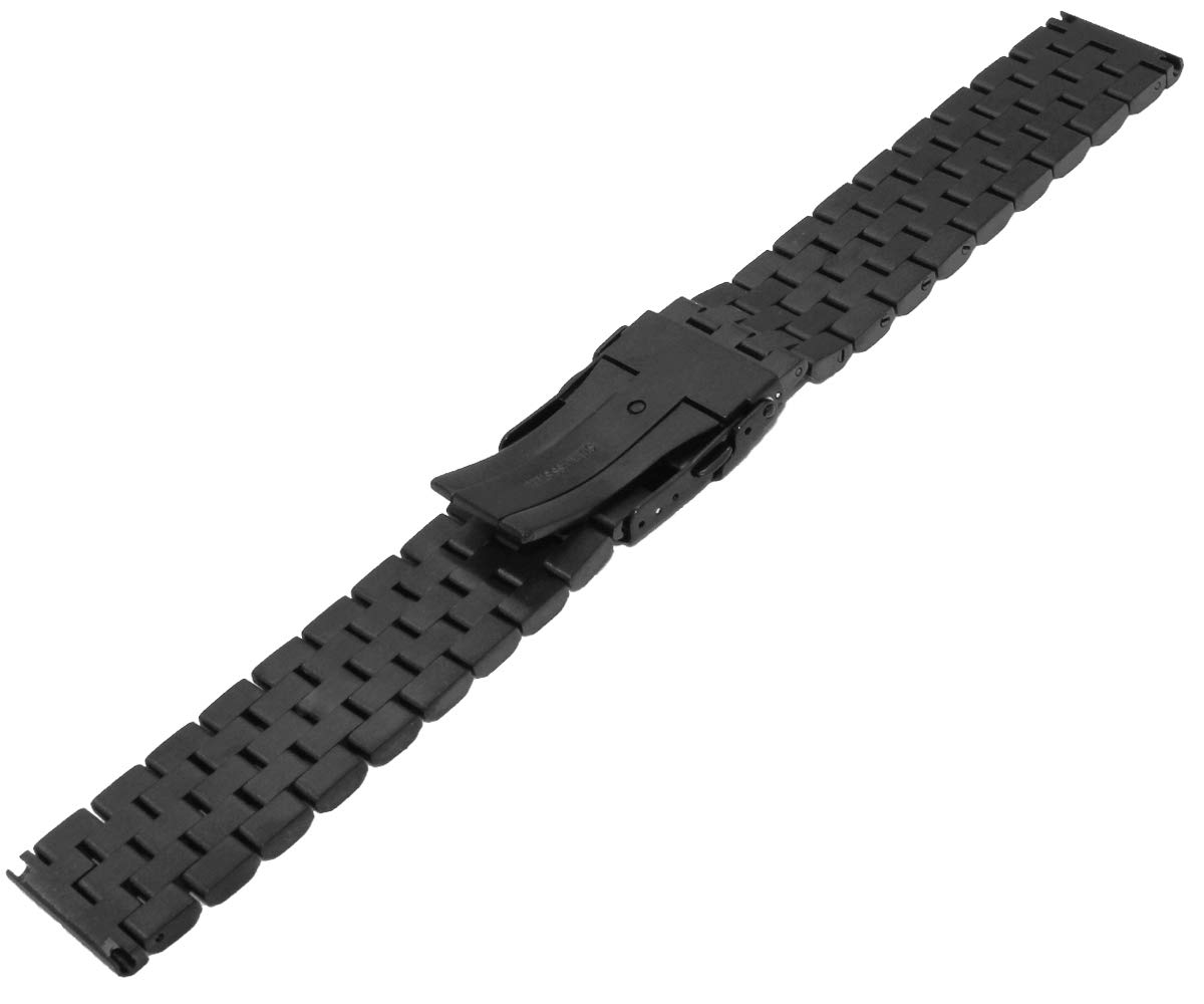 22mm Stainless Steel Watch Band - Black Engineer Bracelet with Deployment Clasp for Men & Women | Durable Metal Strap for Everyday Wear