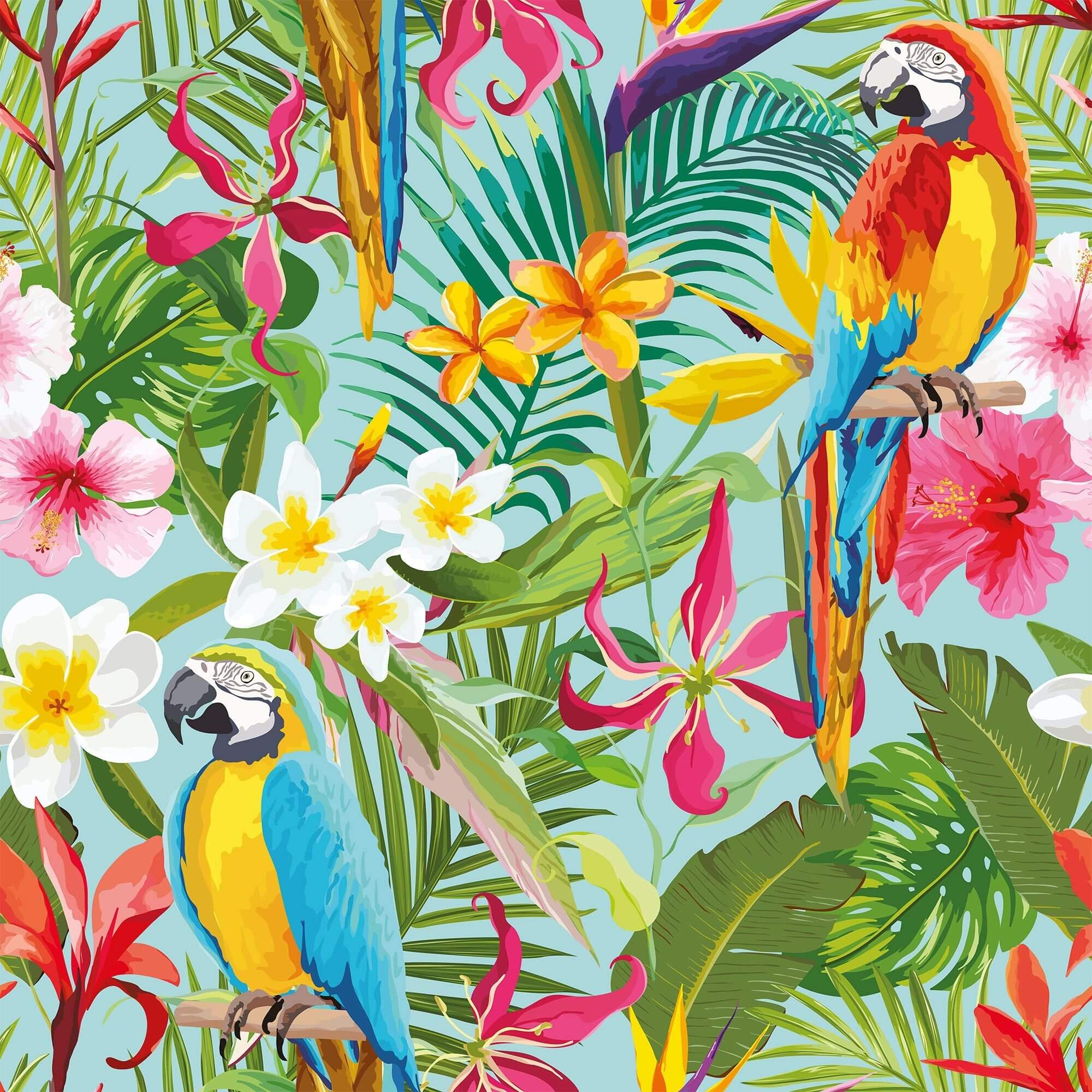 Green and Blue Tropical Floral Peel and Stick Removable Wallpaper - Self-Adhesive Decorative Wall Covering for Bedroom, Living Room, Nursery - Easy to Apply and Remove