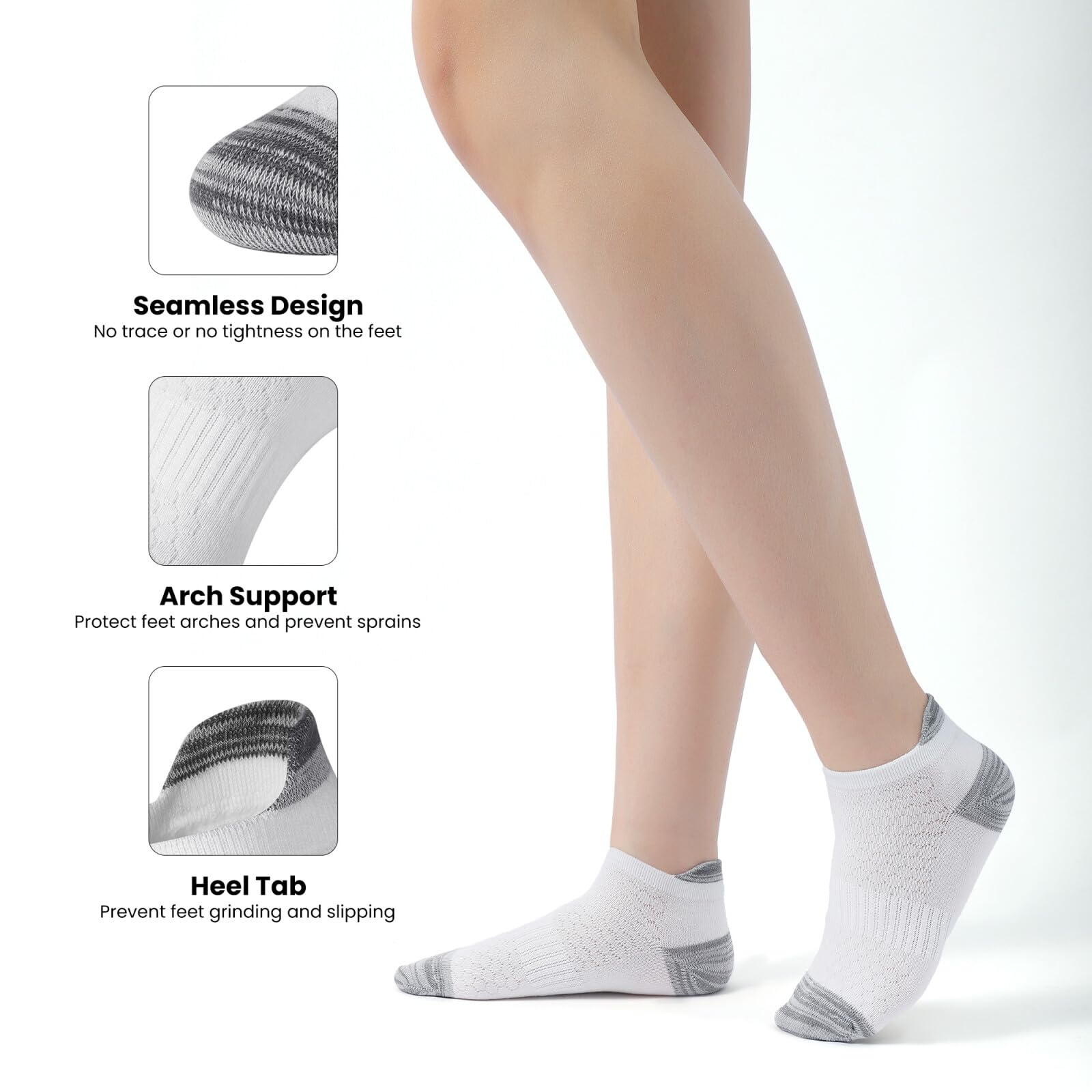 Honeysea 6 Pairs Women's Ankle Socks - Lightweight Breathable Quarter Athletic Running Socks with Non-Slip Grip for Workout, Yoga & Daily Wear