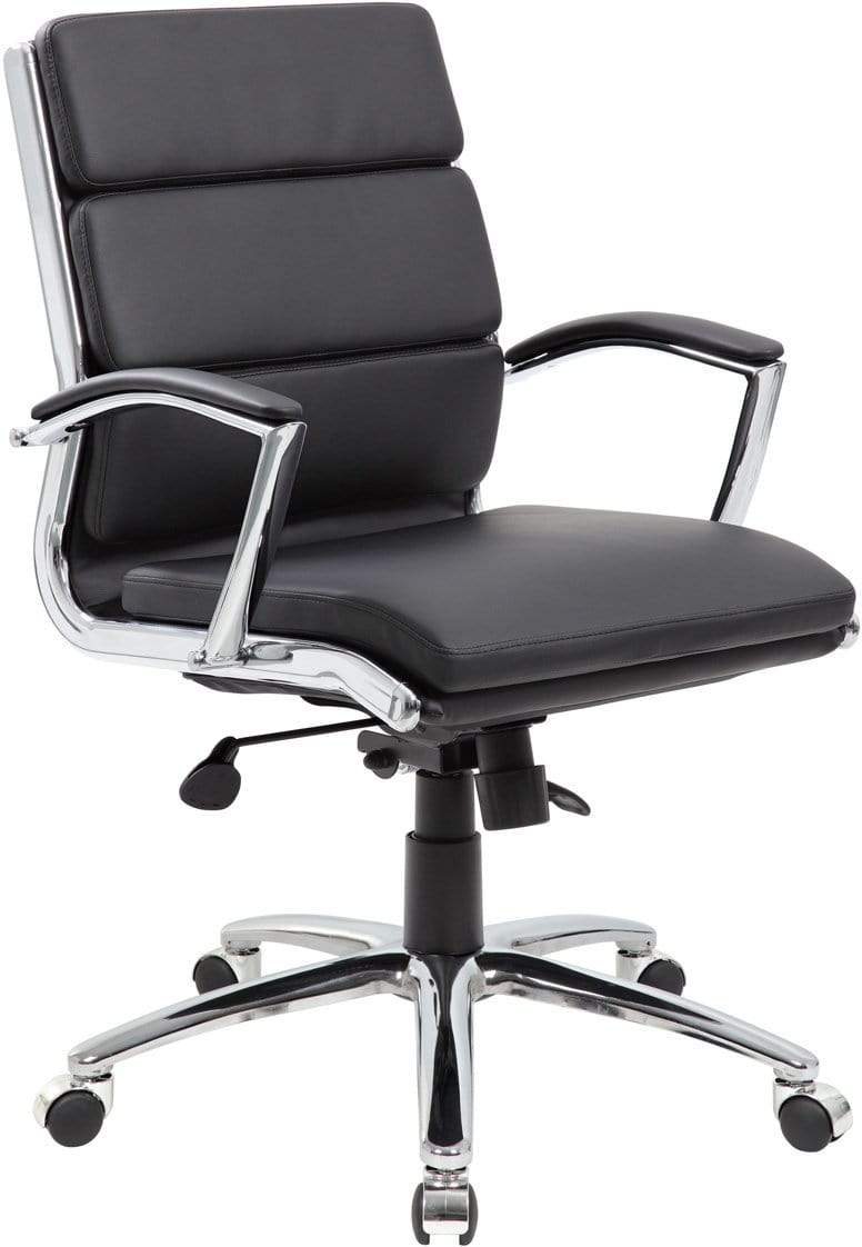 Premium Boss Executive CaressoftPlus Mid Back Office Chair with Metal Chrome Finish [B9476 BK] - Ergonomic Support for Long Work Hours, Home & Office Use