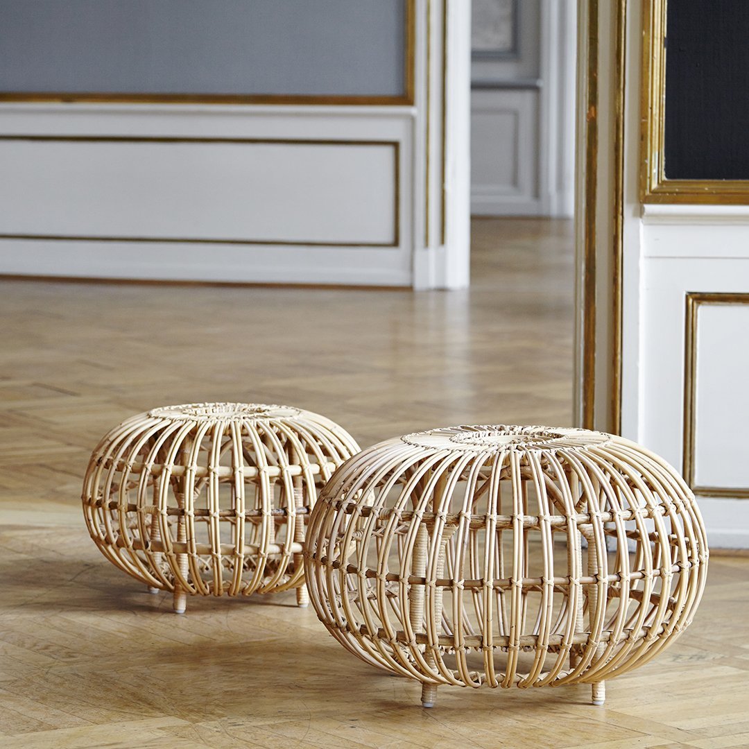Franco Albini Ottoman Stool - Mid-Century Modern Footrest & Pouf for Living Room, Bedroom & Office - Durable Upholstered Seat with Wooden Base
