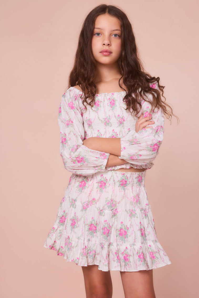 Girls Floral Print Cotton Top - Soft & Breathable Malva Fabric for Casual Wear, School & Outdoor Activities