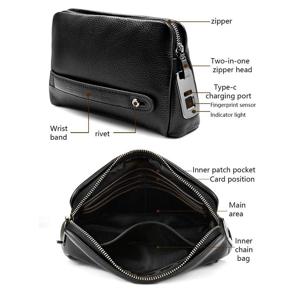 Men's Smart Fingerprint Zipper Wallet - RFID Blocking Anti-Theft Leather Wallet for Boyfriend, Husband & Father - Perfect for Travel, Work & Everyday Use