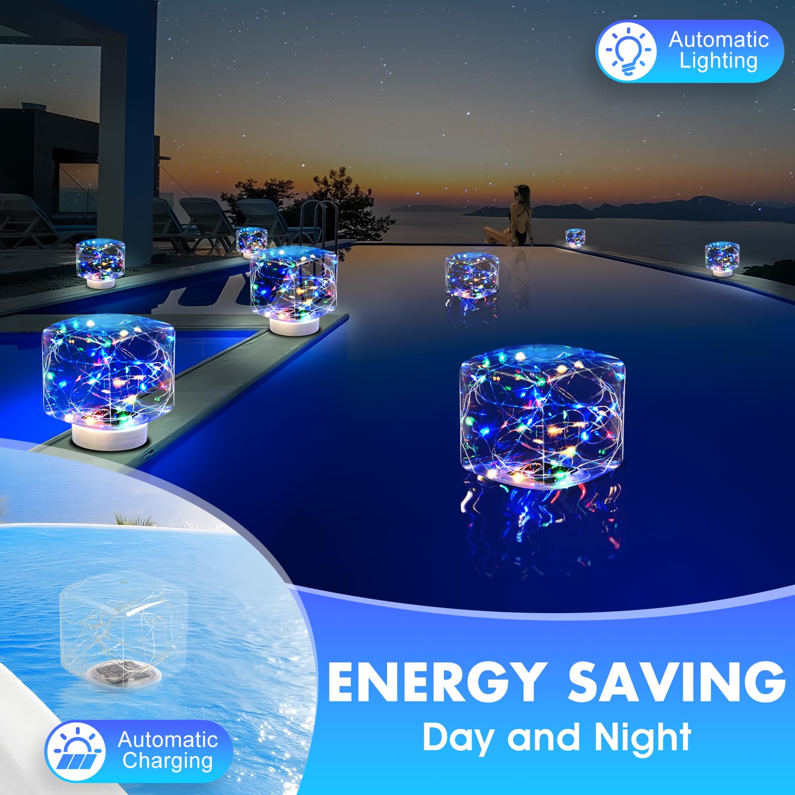 Solar Pool Lights - 2PCS, IP68 Waterproof LED Floating Lights for Swimming Pools & Ponds | Outdoor Decor