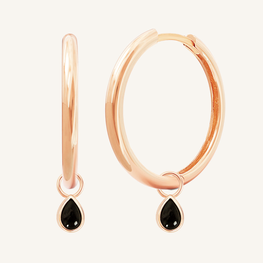 Black Onyx Trove Charm Hoops - Elegant Dangle Earrings for Women | Perfect for Parties, Weddings & Everyday Wear