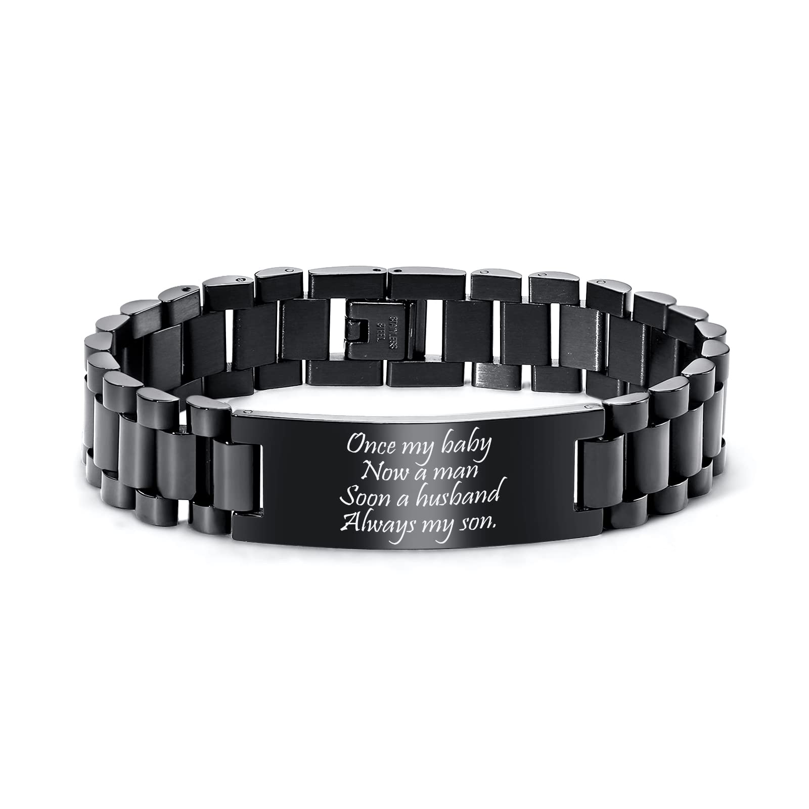 MEALGUET Inspirational Stainless Steel Bracelet for Son - Customizable Courage Link Wristband, Perfect Birthday & Graduation Gift from Mom & Dad, Ideal for Everyday Wear & Special Occasions