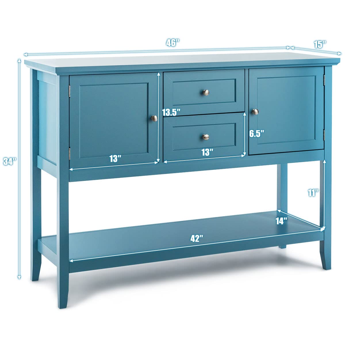 Furniga Wood Buffet Sideboard with Drawers & Cabinets for Living Room Dining Kitchen - Blue
