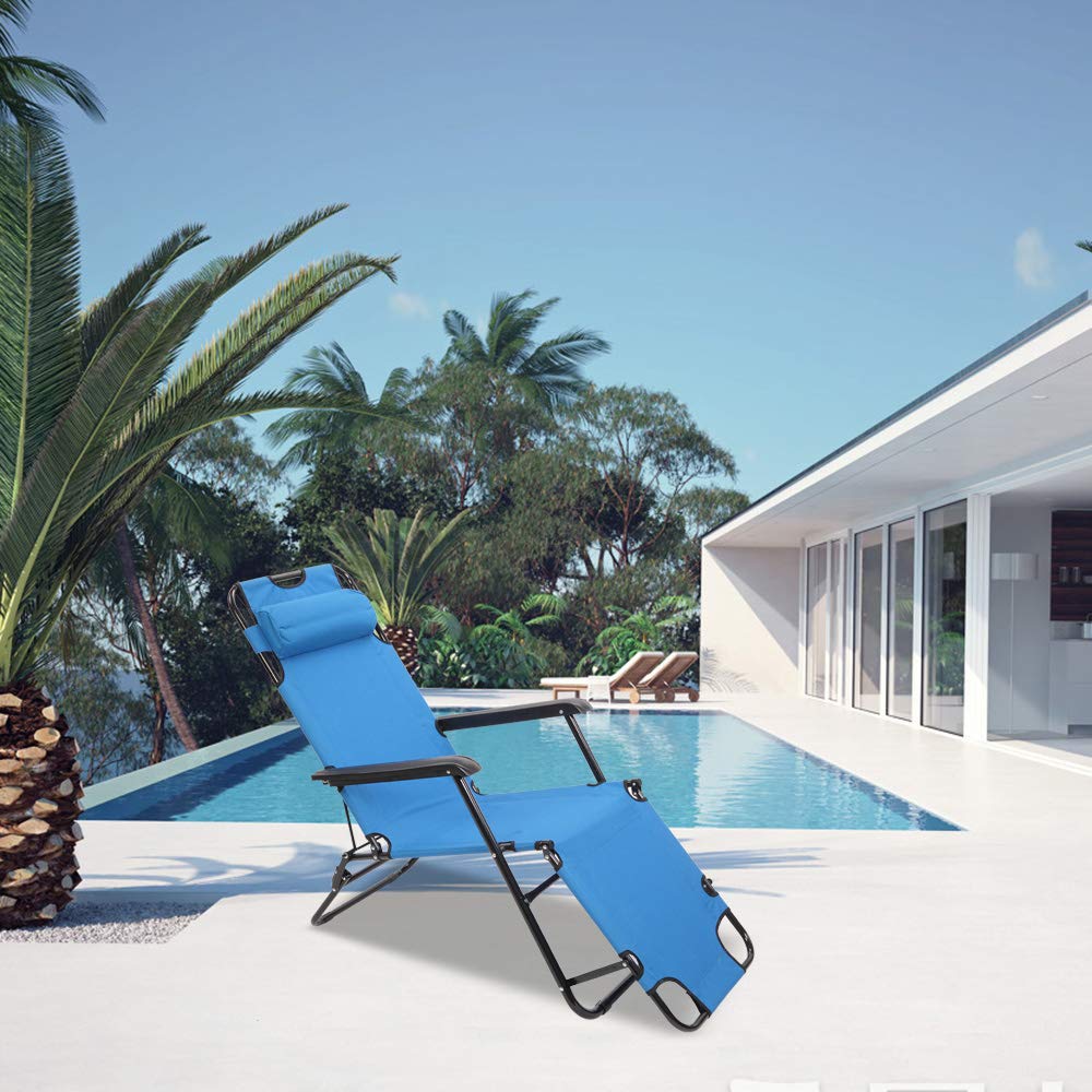 Portable Folding Backpack Reclining Chair - Lightweight Adjustable Beach Camping Chair with Extendable Design & Headrest for Outdoor, Lawn, Concert, Travel | Perfect for Beach Relaxation, Backyard Lounging & Camping Trips (Blue)