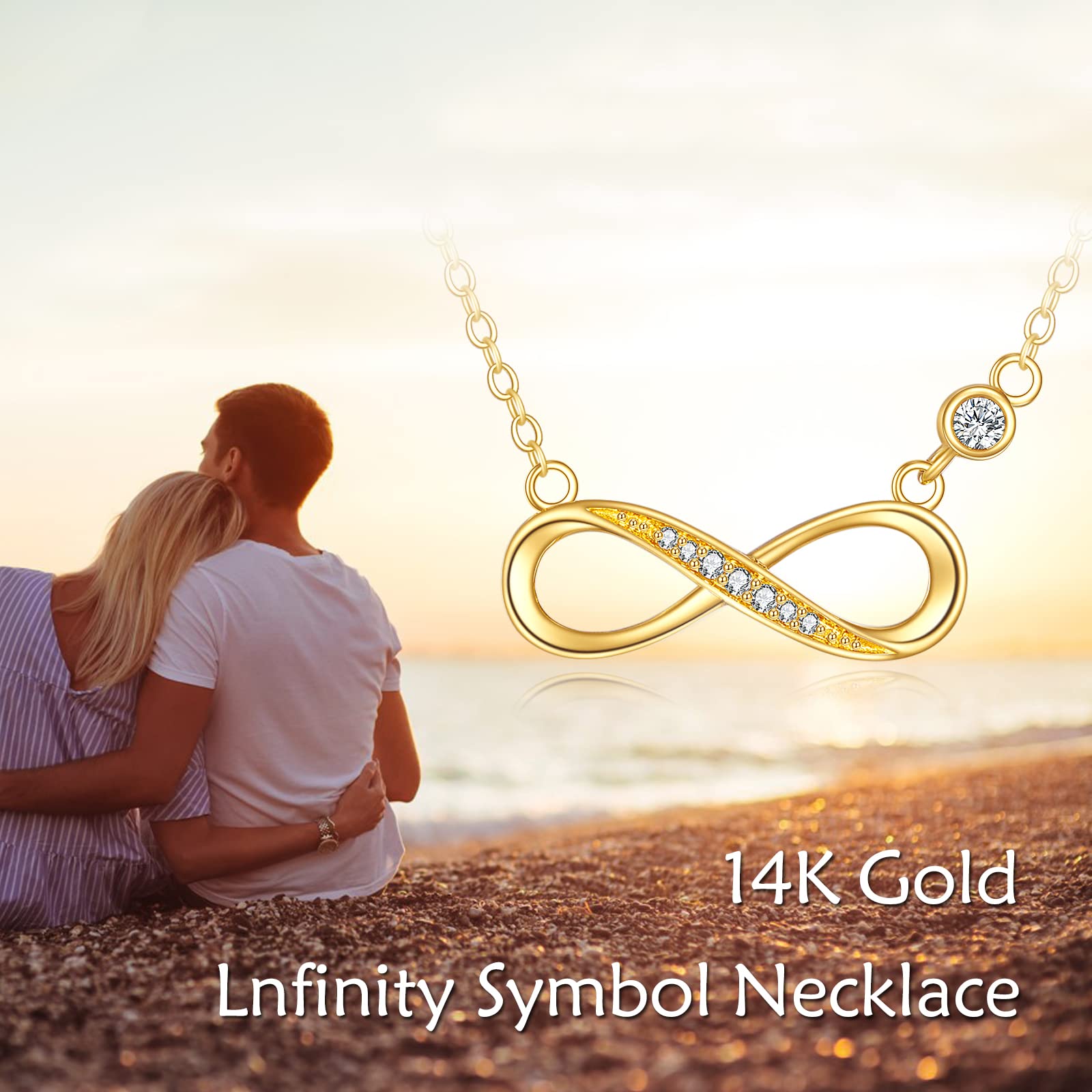 14K Solid Gold Infinity Necklace with Moissanite Pendant - 14K Real Gold Jewelry for Women, Anniversary & Birthday Gift - Perfect for Weddings, Date Nights & Special Occasions