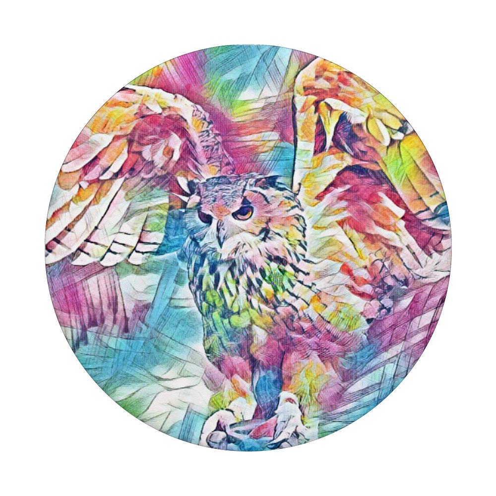 Colorful Watercolor Owl Pop Out Grip - Swappable Phone & Tablet Stand with Expandable Kickstand | Perfect for Hands-Free Viewing, Video Calls, and Secure Grip While Traveling
