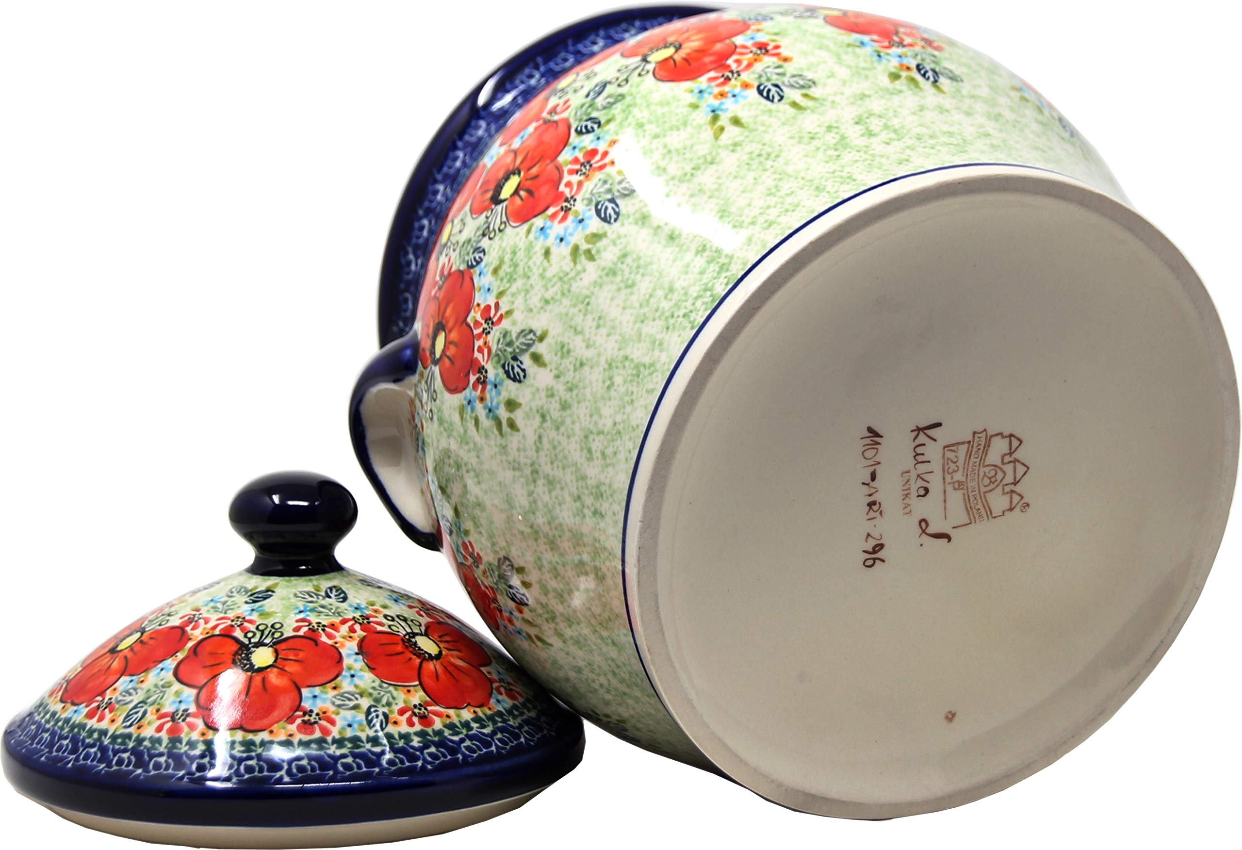 Extra Large 6 Quart Polish Pottery Cookie Jar & Canister - Handcrafted Garden Meadow Unikat Pattern by Zaklady Ceramika, Artist Signed Lidia Kulka | Perfect for Kitchen Storage, Farmhouse Decor & Gift Giving