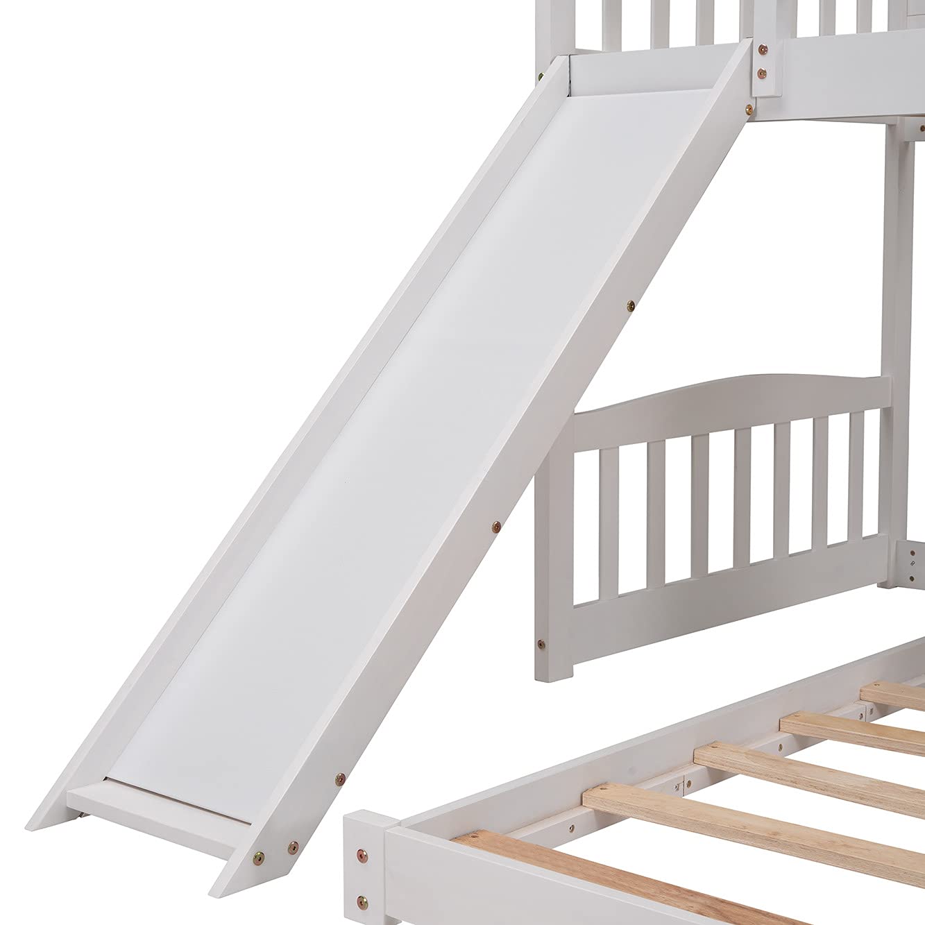 Solid Wood Twin Over Twin Bunk Bed with Slide - Kids House-Shaped Loft Bed Frame with 2 Drawer Stairs & Ladder for Boys, Girls, Teens - No Box Spring Needed (White) - Perfect for Small Bedrooms, Shared Kids Rooms & Play Areas