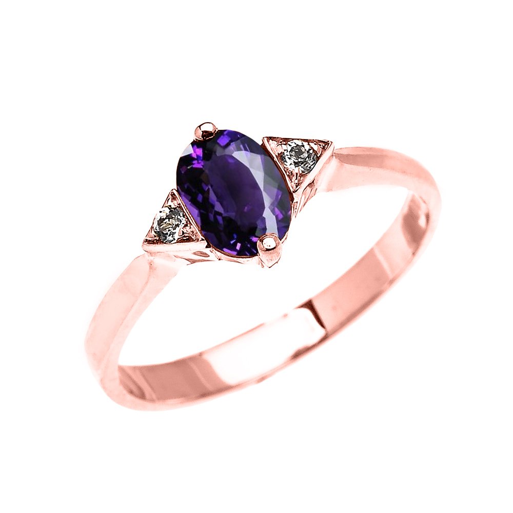 14K Rose Gold Solitaire Amethyst and White Topaz Engagement Ring for Women - Elegant Promise & Wedding Band, Perfect for Proposals, Anniversaries & Special Occasions