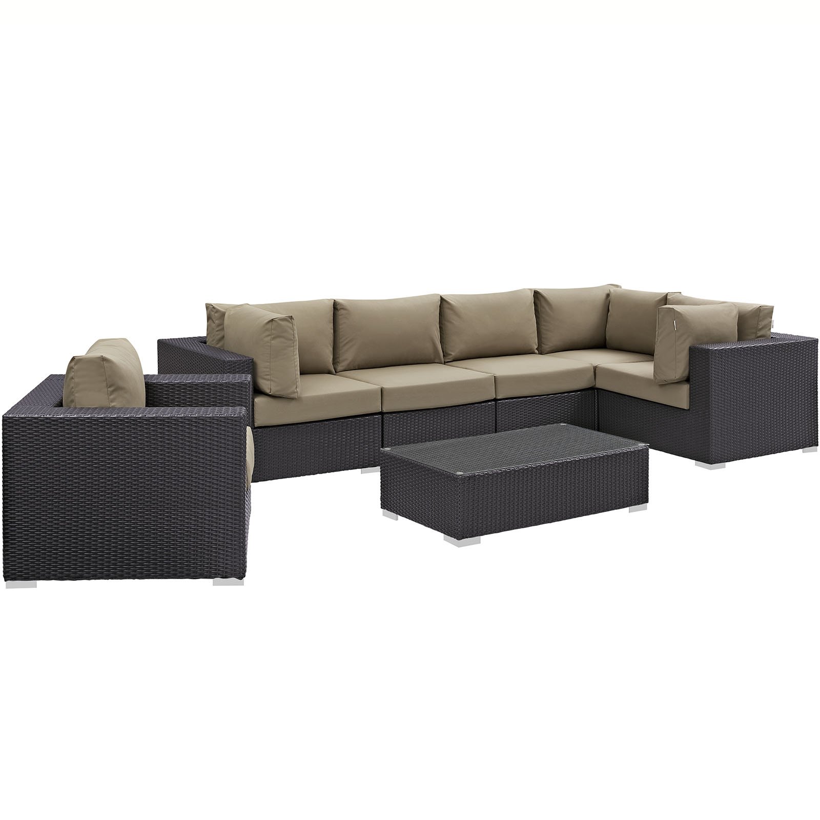 Modway Convene 7-Piece Wicker Rattan Outdoor Patio Sectional Sofa Set - Espresso Mocha Brown - Durable All-Weather Furniture for Backyard, Poolside & Garden Relaxation