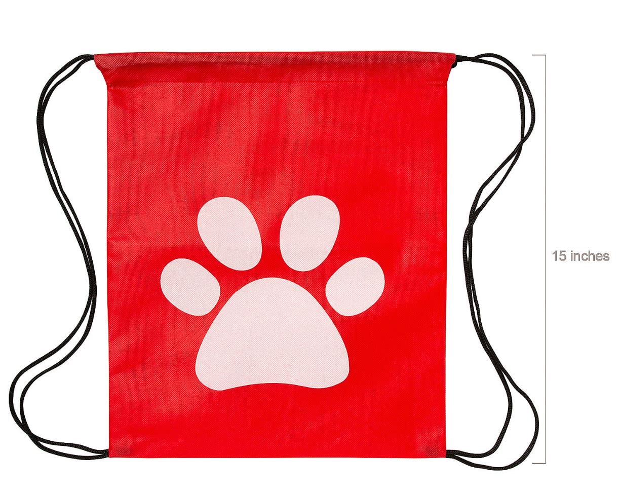 Paw Print Drawstring Backpack Set - 12 Reusable Party Favor Bags for Puppy, Patrol & Cat Themes | Perfect for Birthday Parties, Pet Lover Gifts & School Events