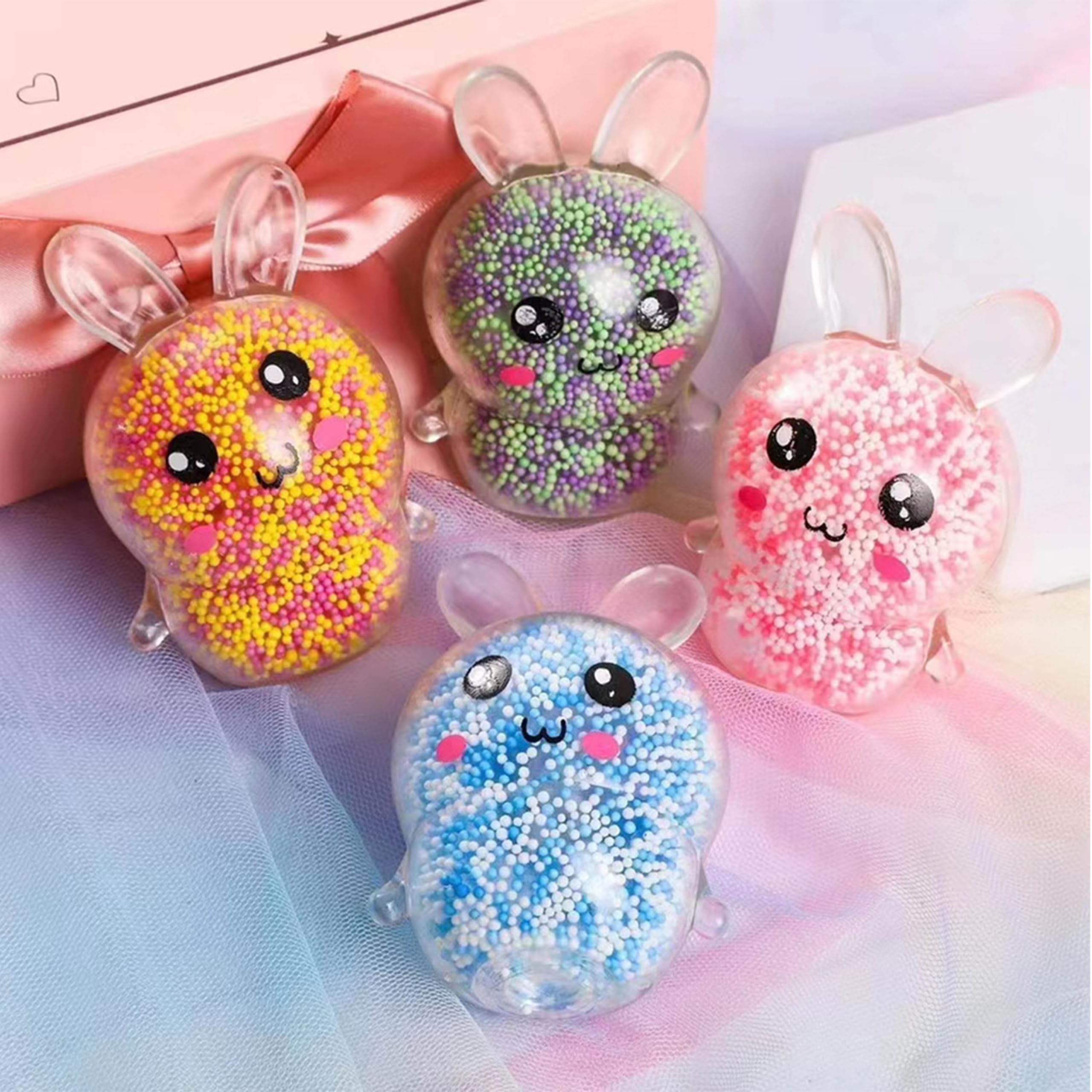 Easter Squishy Bunny Stress Balls - 8 Pack Cute Rabbit Toys for Kids, Toddlers, Teens & Adults - Easter Basket Stuffers Bulk with Gift Packaging - Perfect for Stress Relief, Party Favors & Easter Gifts