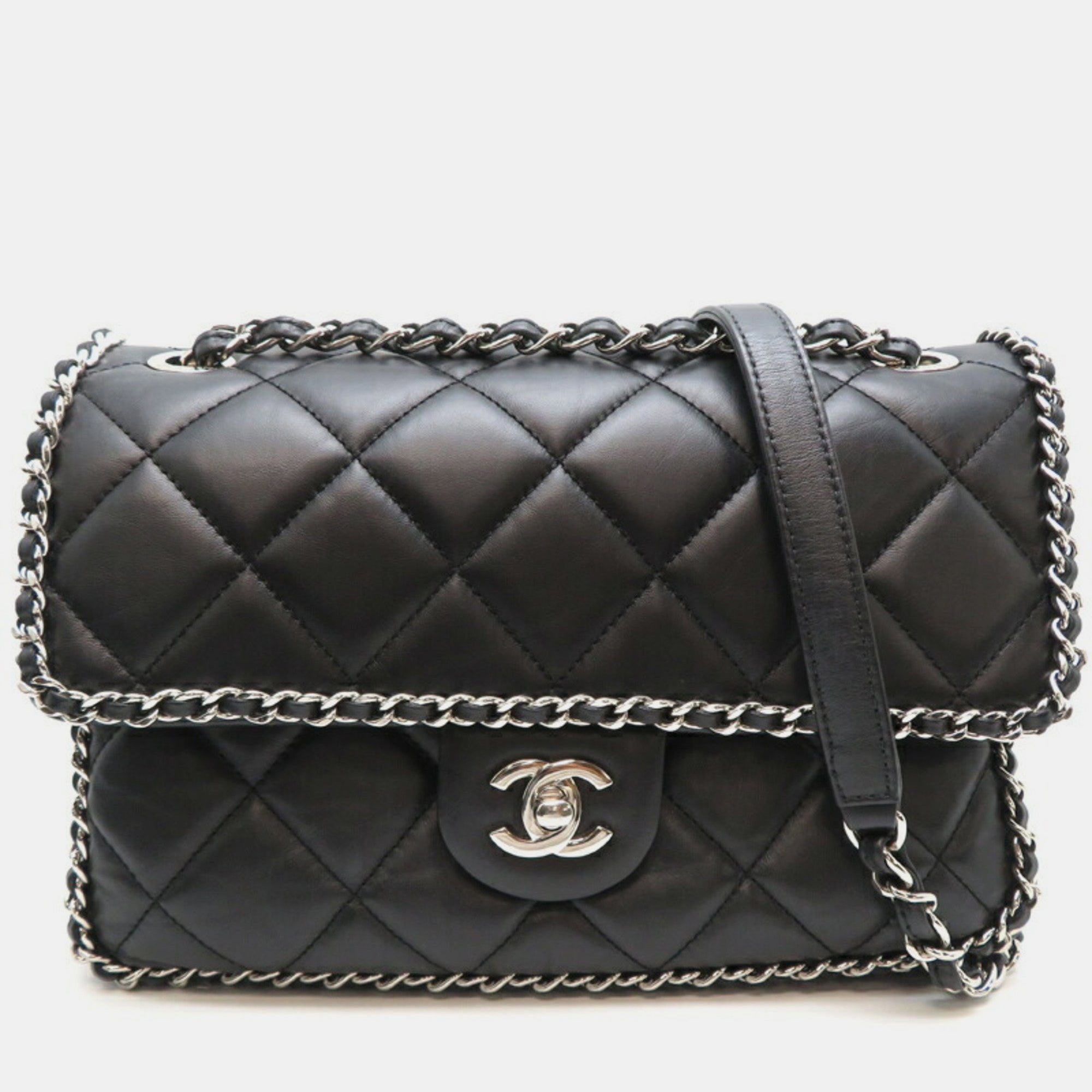 Luxury Black Calfskin Seal Matelasse Chain Shoulder Bag for Women - Elegant Crossbody Purse with Gold-Tone Hardware, Perfect for Date Night, Parties & Evening Events