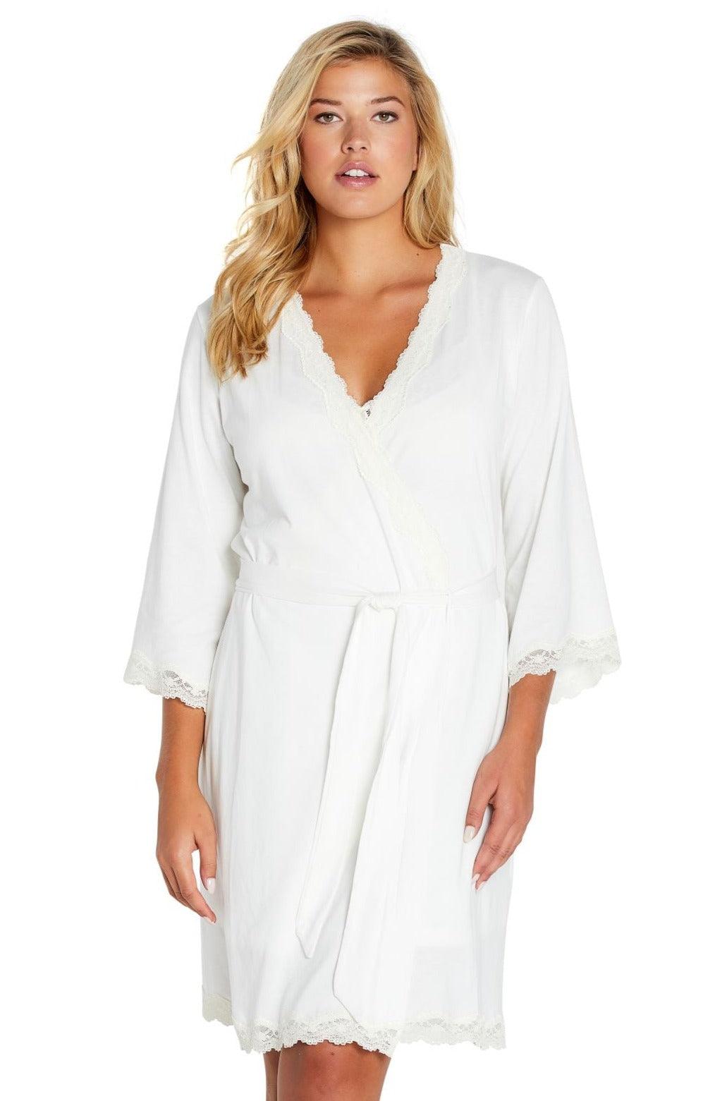 Leslie Women's Three Quarter Sleeve Robe - Soft Cotton Bathrobe for Spa, Lounge & Home Relaxation | Comfortable Housecoat for Morning Coffee & Self Care Moments