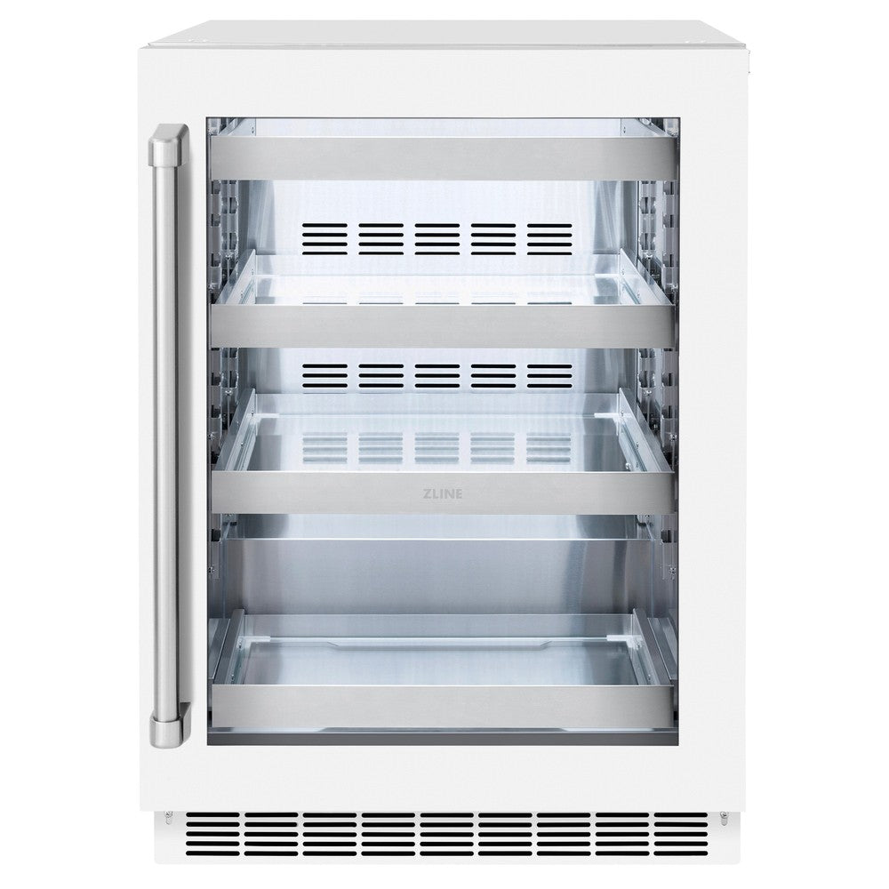 ZLINE 24 Inch Touchstone 151 Can Beverage Refrigerator - White Matte Glass Door, Compact Beer & Wine Cooler for Home, Office, or Bar (RBSO WM 24) - Perfect for Entertaining, Parties & Kitchen Storage