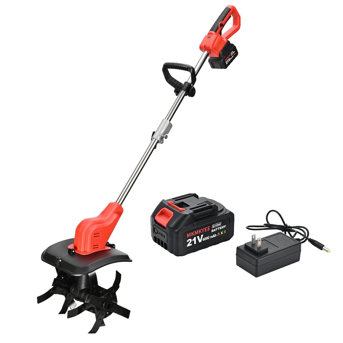 21V Cordless Tiller Cultivator - 300 RPM, 4.0Ah Battery with Capacity Display, 11