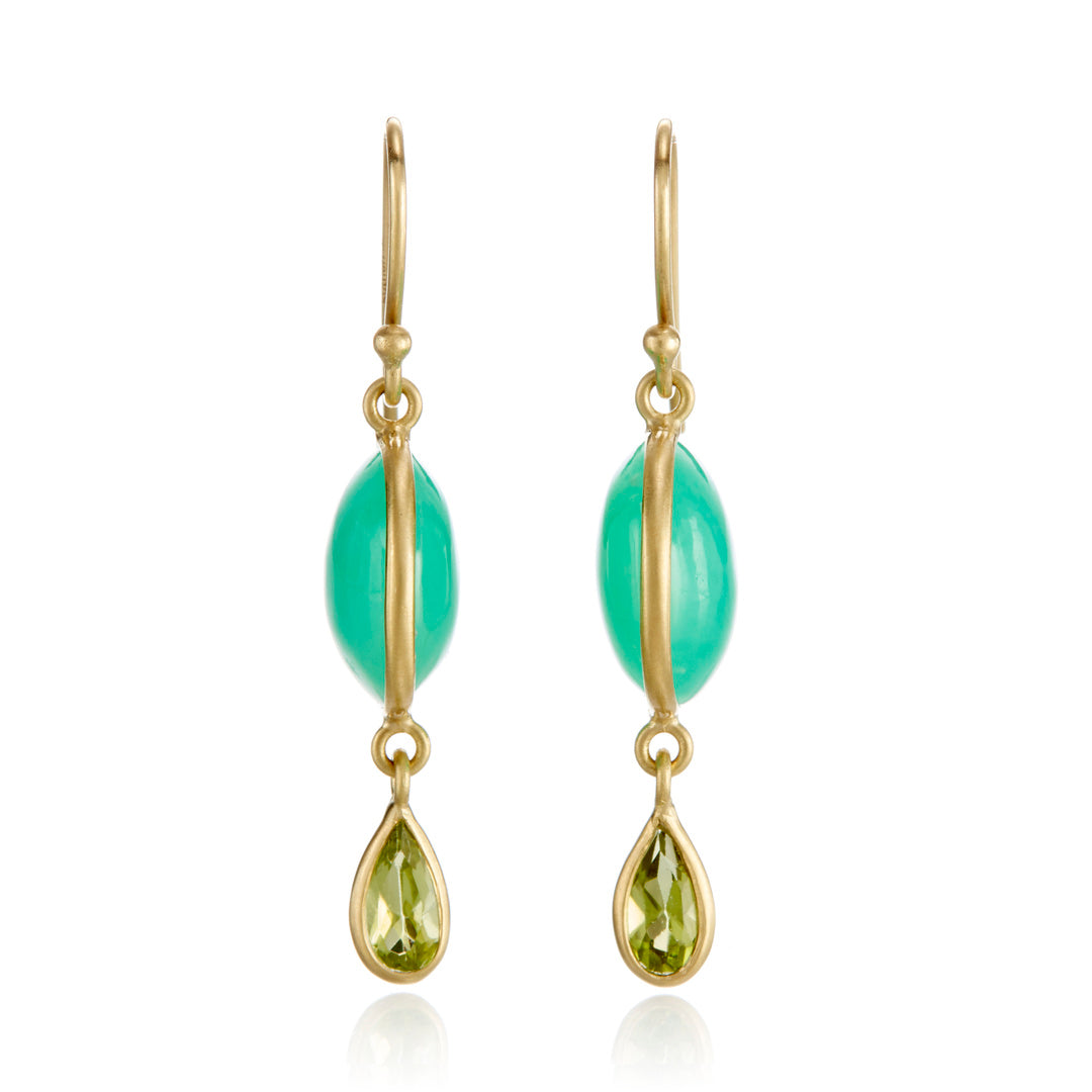 Chrysoprase & Peridot Moon Phase Drop Earrings - Handmade Boho Dangle Earrings for Women | Perfect for Yoga, Meditation & Spiritual Healing Jewelry