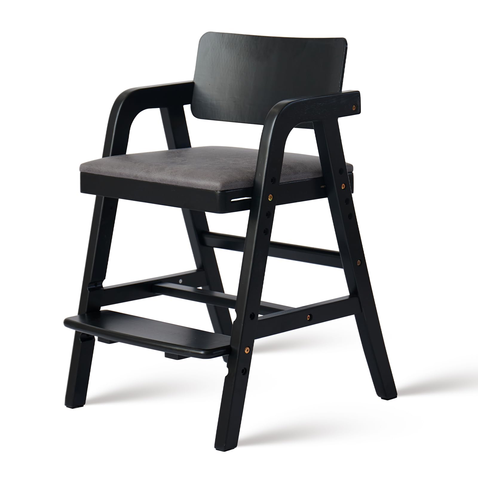 **Adjustable Wooden High Chair for Babies & Toddlers - Kids Dining Chair with Removable Cushion - Safe & Sturdy Toddler Counter Chair for Mealtime, Study & Play (Black)**