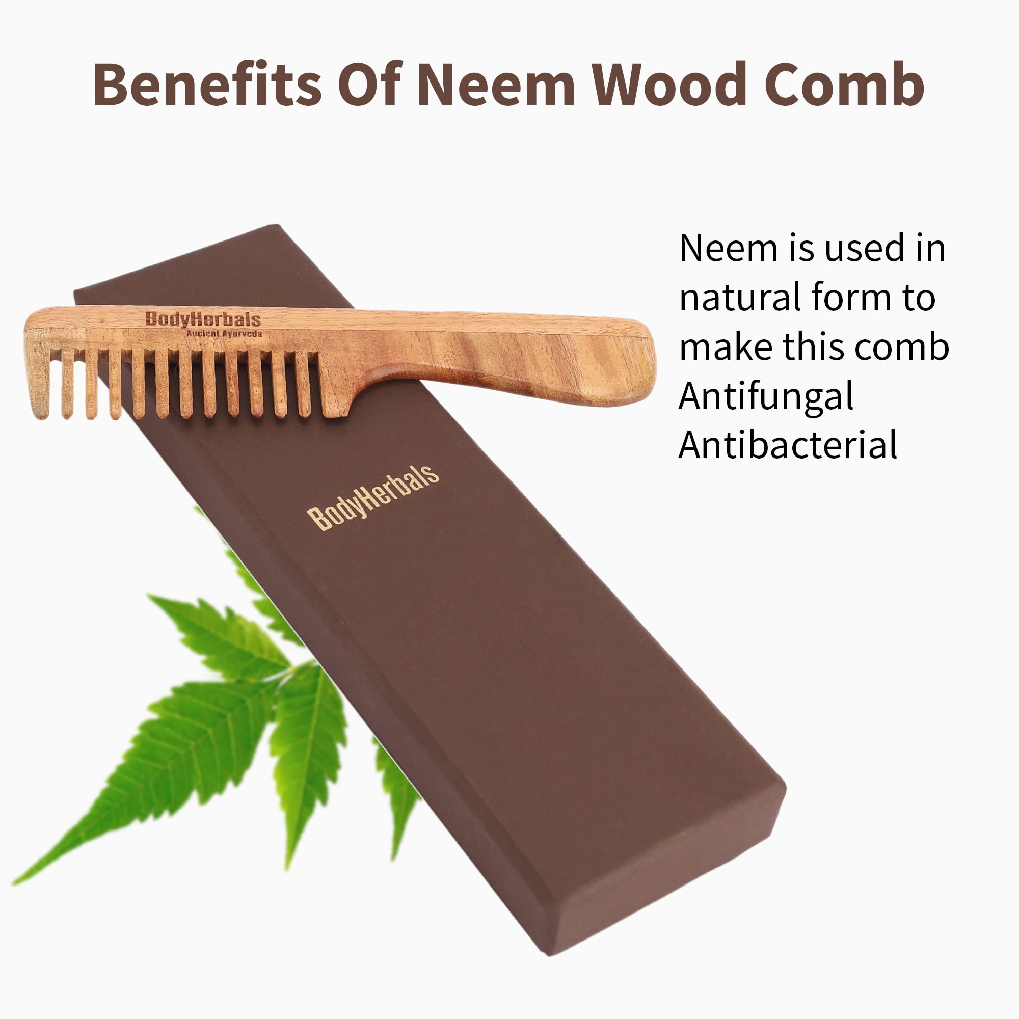 BodyHerbals Neem Wood Dressing Comb - Handmade Detangling Rake Comb with Ergonomic Handle, Natural Hair Care Gift Set (Cream) | Perfect for Daily Styling, Scalp Massage & Travel Essentials