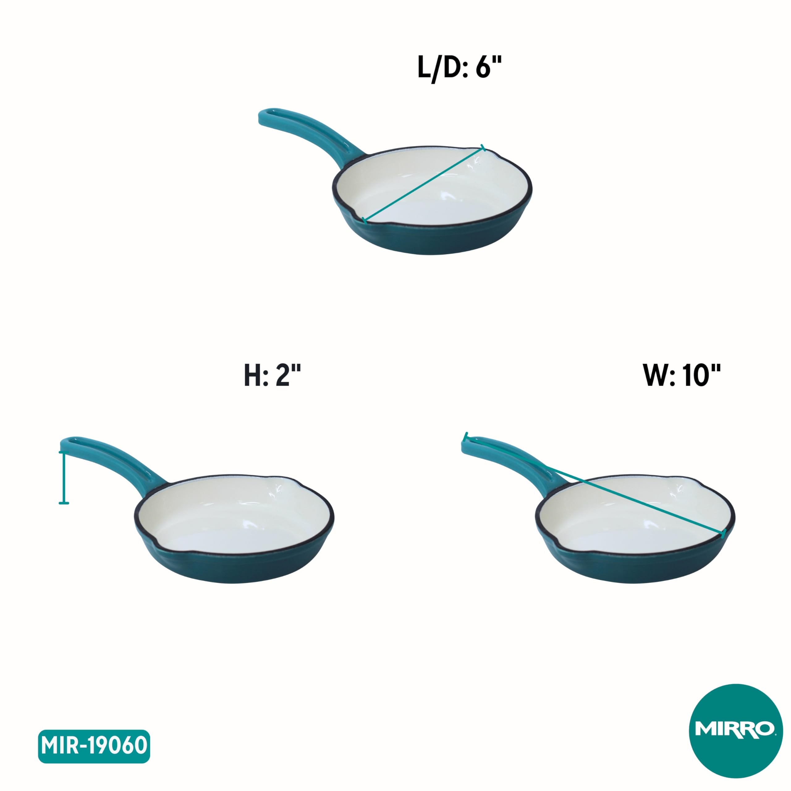 Mirro 6 Inch Cast Iron Enamel Skillet - Teal Blue Dutch Oven Pan for Baking, Roasting & Frying - Perfect for Stovetop, Oven & Camping Cooking