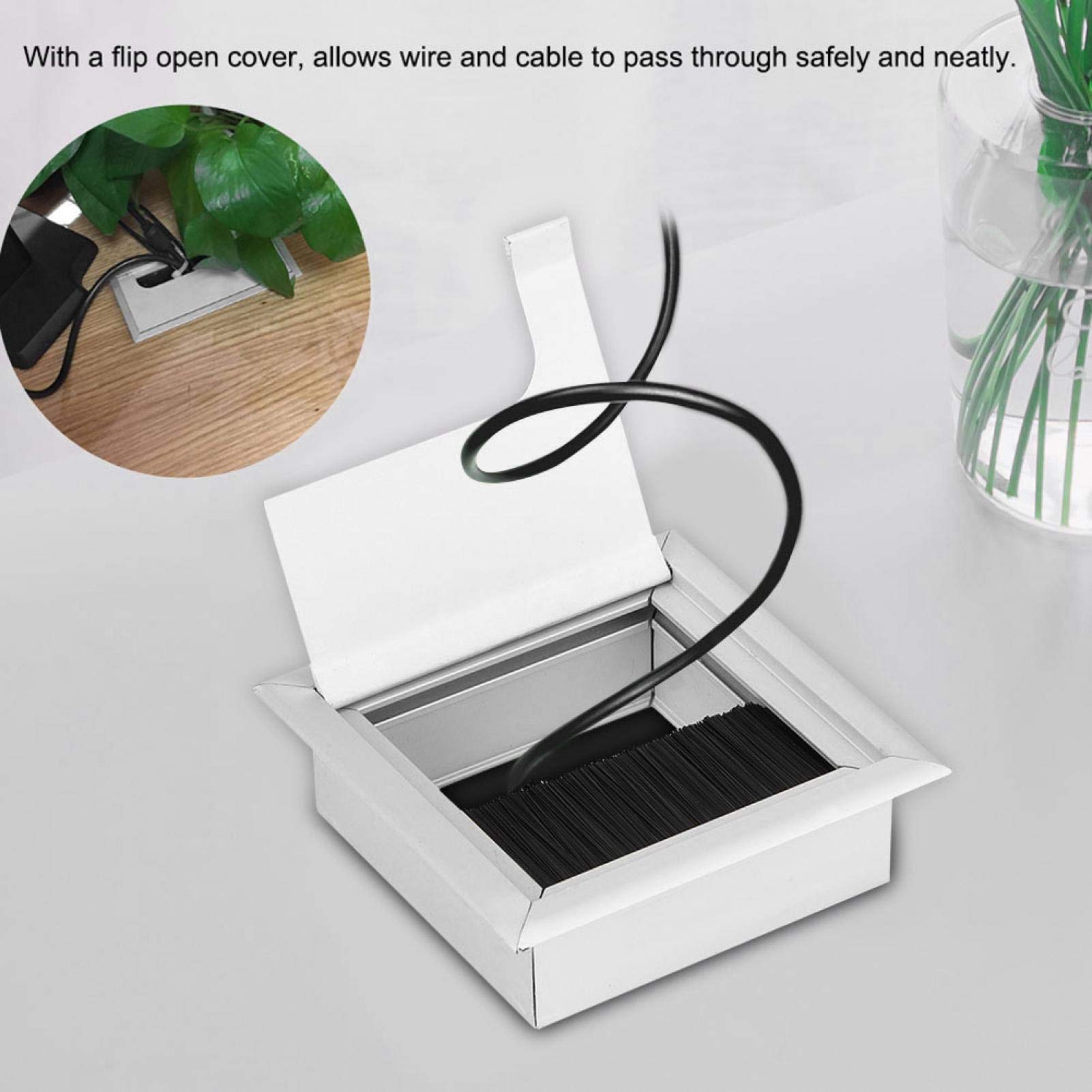Metal Cable Hole Cover with Bristles - Aluminum Alloy Desk Cord Grommet for Wire Organization | Home Office Computer Desk Wiring Management & Protection | Perfect for Cable Pass-Through in Workstations & Gaming Setups