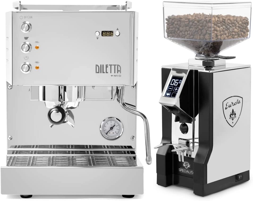 Premium Diletta Mio Espresso Machine with Eureka Mignon Specialita Grinder - Stainless Steel Coffee Maker Bundle for Home Baristas & Coffee Lovers - Perfect for Espresso, Latte & Cappuccino Making at Home