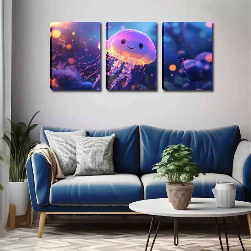 3-Piece Cute Magic Jellyfish Wall Art Set - Framed Canvas 40x60cm - High Quality Print - Australian Made - Ready to Hang - Perfect for Living Room, Bedroom & Office Decor