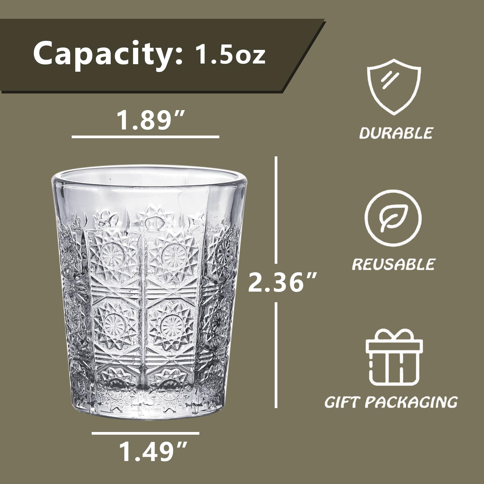 1.5oz Shot Glasses Set of 6 - Elegant Tequila, Soju & Cordial Drinking Glasses for Parties, Bars & Home Use - Durable Bulk Shot Glass Collection for Tasting & Entertaining