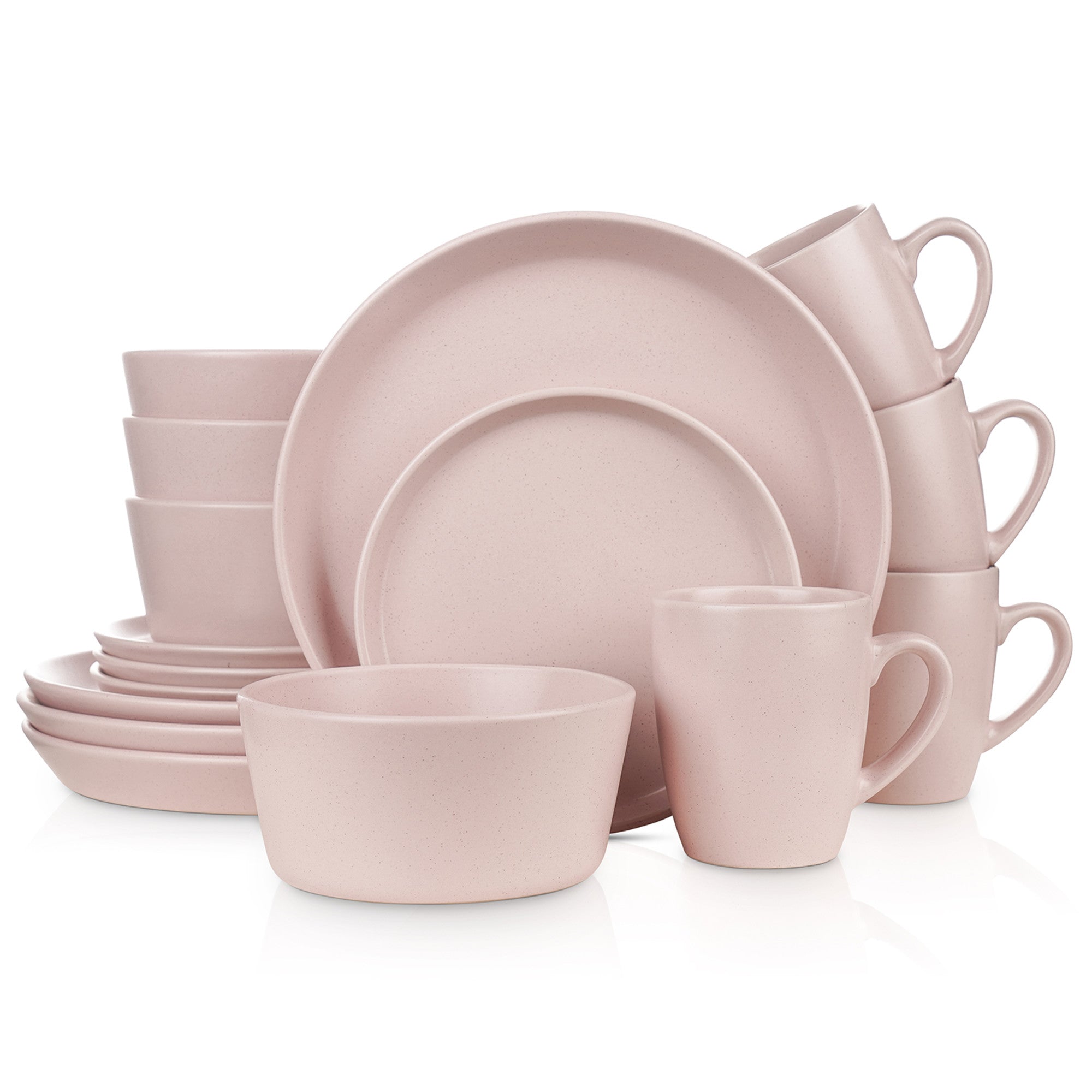 Premium Albie Stoneware Dinnerware Set - 16-Piece Pink Porcelain Tableware for Everyday Dining & Entertaining