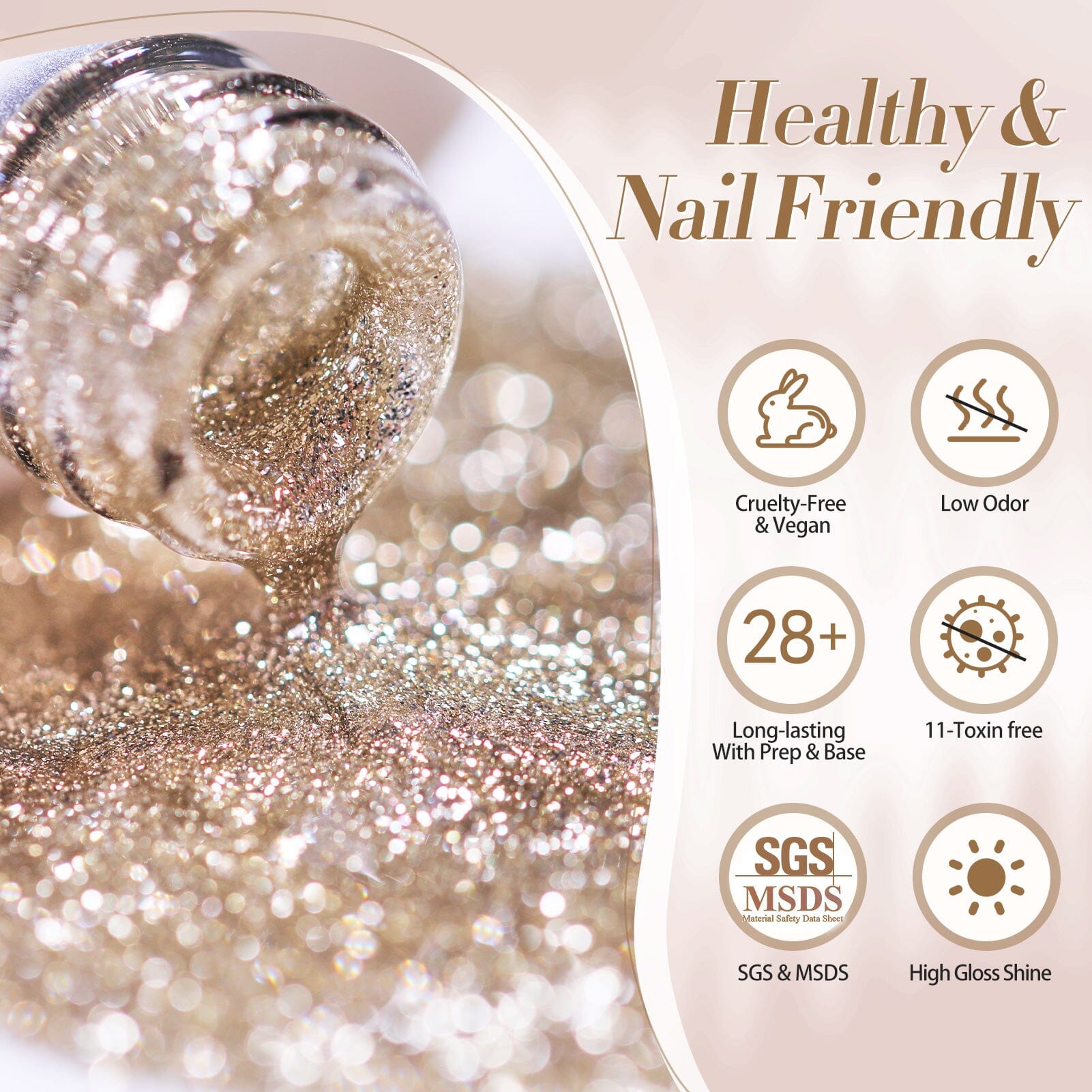 Premium Gold & Platinum Glitter Gel Nail Polish - 15ml Long Lasting UV LED Soak Off Polish for Salon & Home Manicure - Perfect for Parties, Weddings & Special Occasions