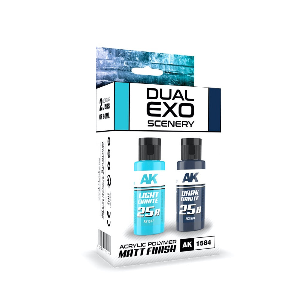 AK Interactive AK1584 Dual Exo Set - 25A Light Cianite & 25B Dark Cianite Paint Kit for Miniature Model Painting | Perfect for Warhammer, D&D, and Scale Model Enthusiasts